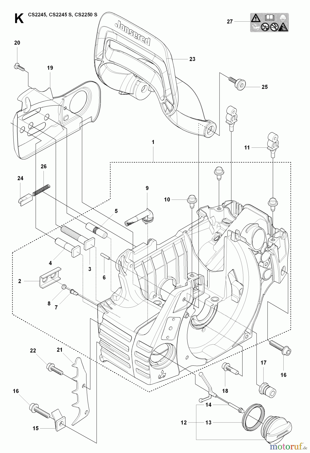 Jonsered Motorsägen CS2245 S - Jonsered Chainsaw (2008-09) CRANKCASE