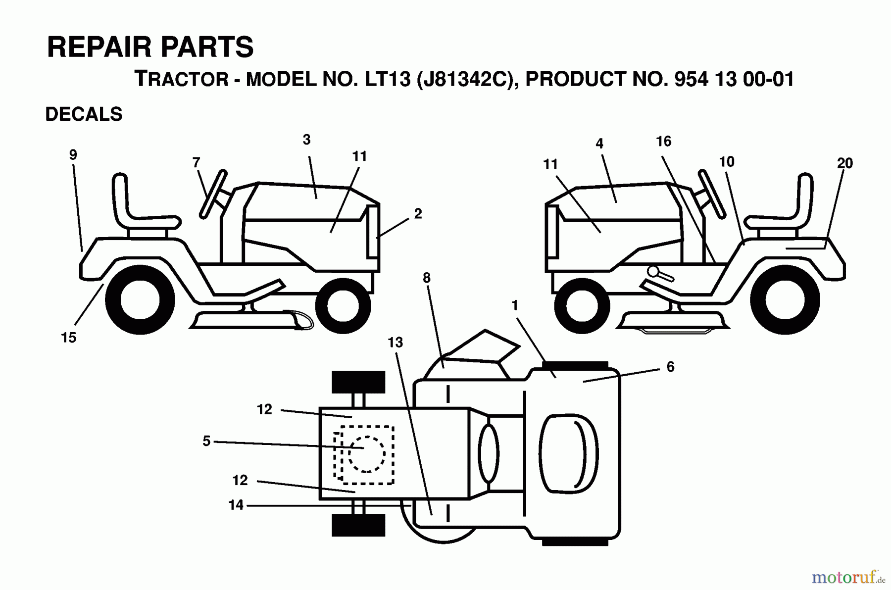  Jonsered Rasen  und Garten Traktoren LT13 (J81342C, 954130001) - Jonsered Lawn & Garden Tractor (1998-12) DECALS