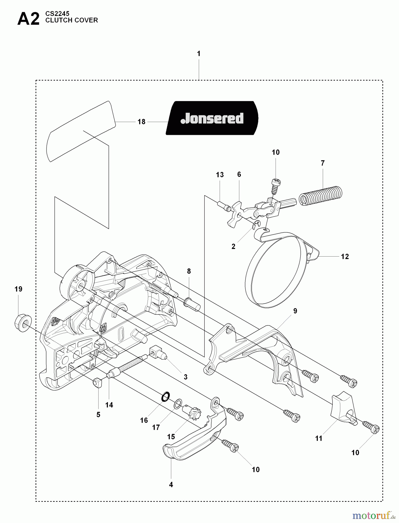 Jonsered Motorsägen CS2245 - Jonsered Chainsaw (2009-02) CHAIN BRAKE CLUTCH COVER