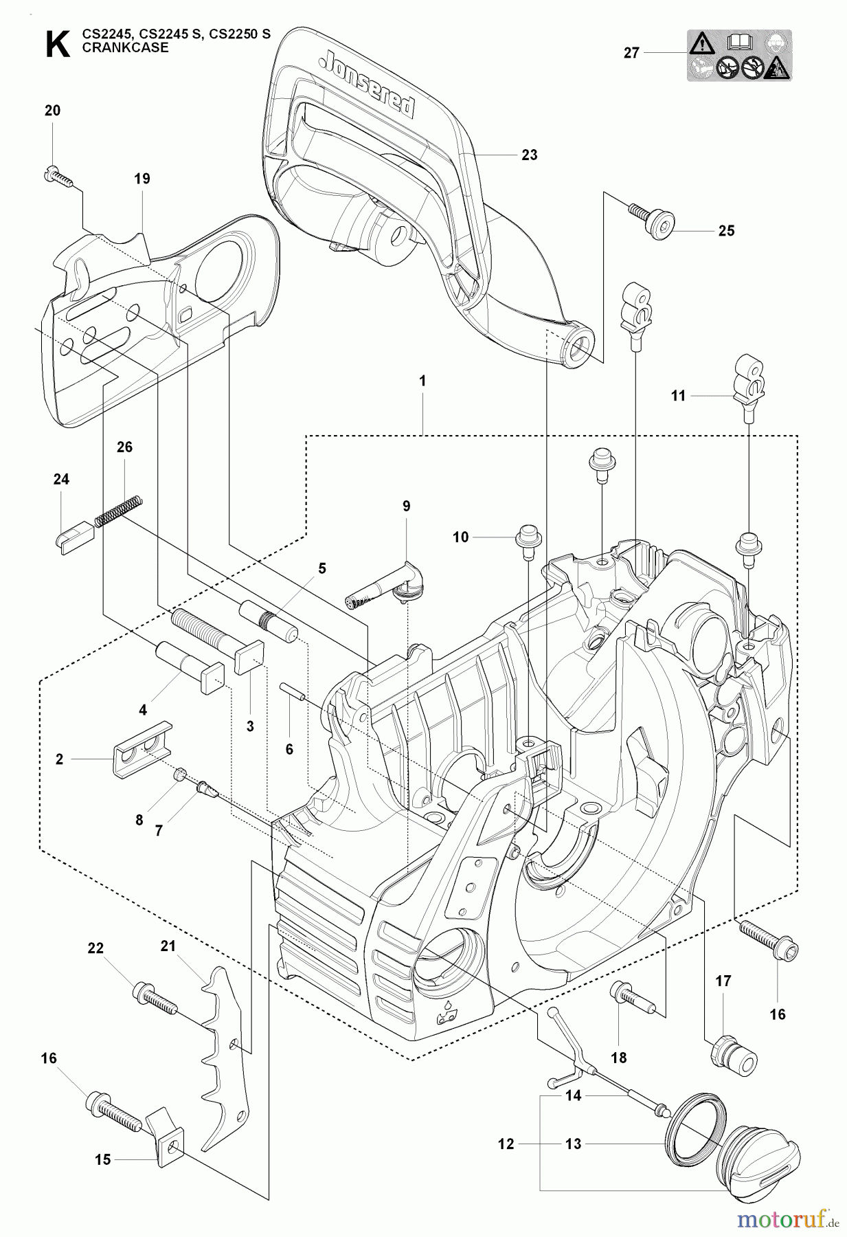 Jonsered Motorsägen CS2245 - Jonsered Chainsaw (2009-02) CRANKCASE