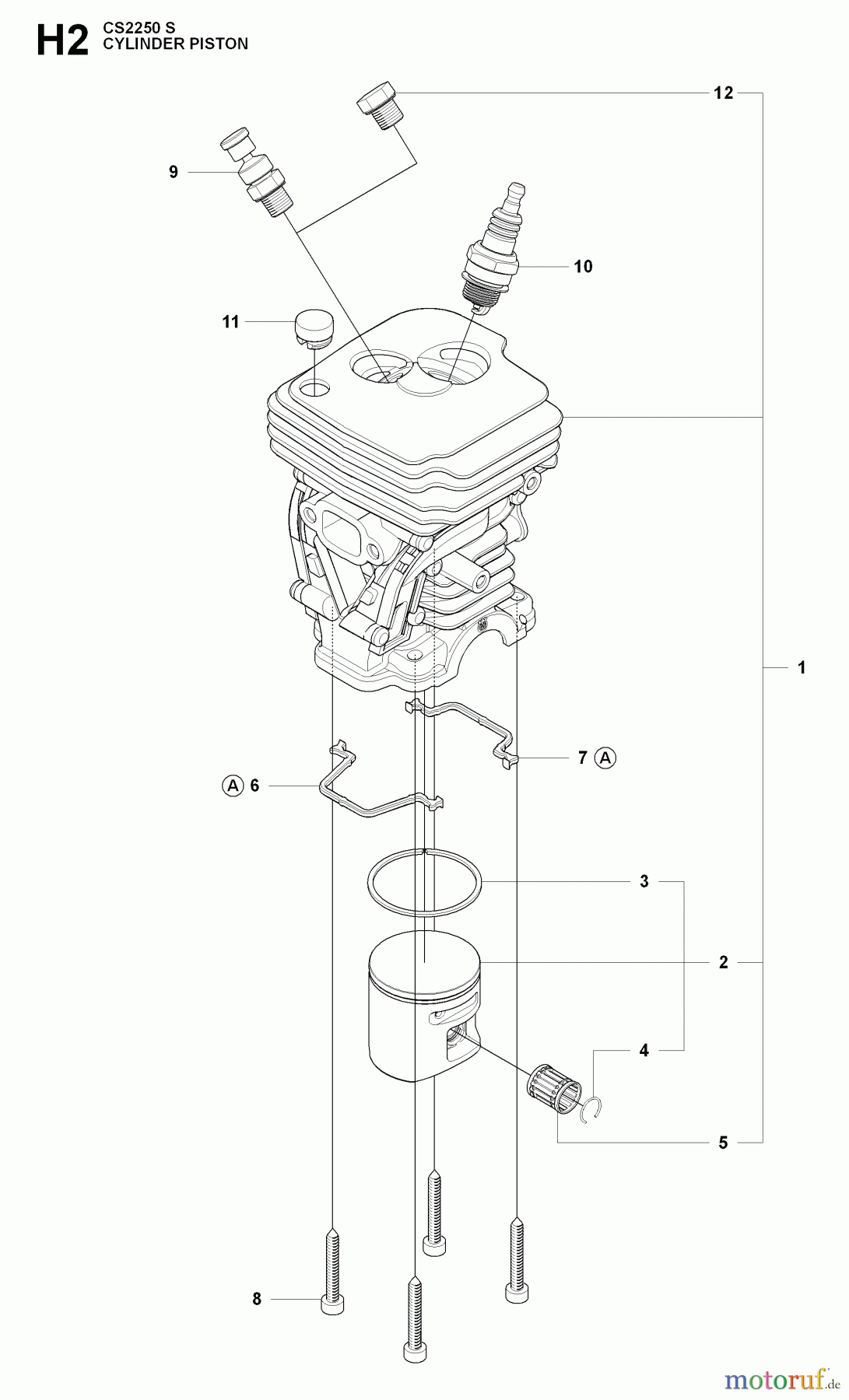 Jonsered Motorsägen CS2245 - Jonsered Chainsaw (2009-02) CYLINDER PISTON