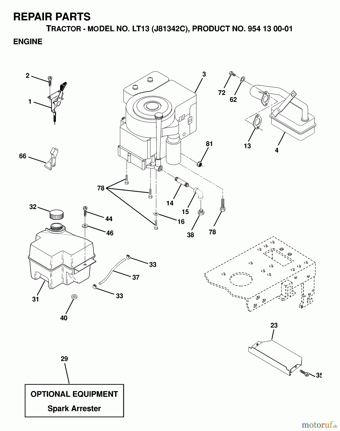 Jonsered Rasen und Garten Traktoren LT13 (J81342C, 954130001) - Jonsered Lawn & Garden Tractor (1998-12) ENGINE CUTTING EQUIPMENT