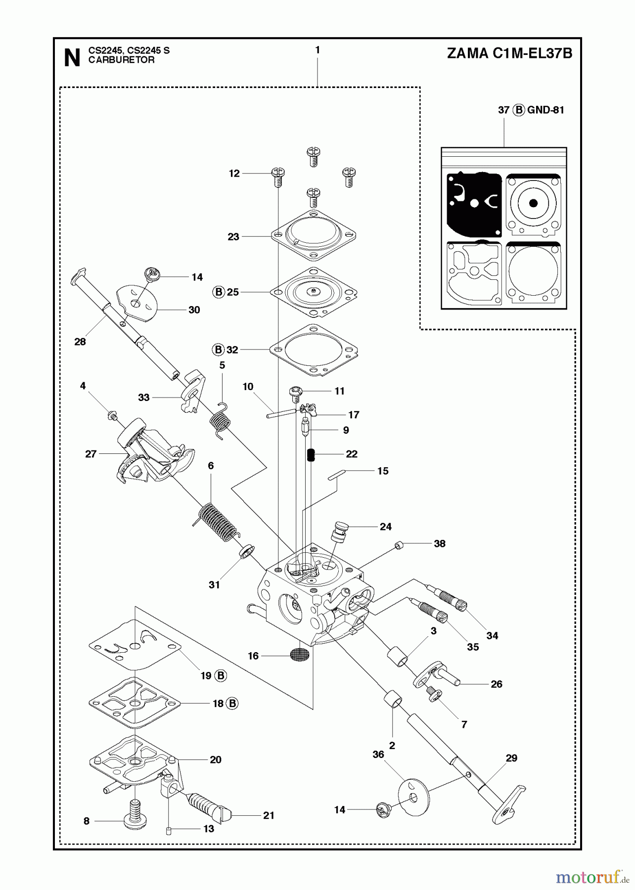 Jonsered Motorsägen CS2245 - Jonsered Chainsaw (2011-07) CARBURETOR