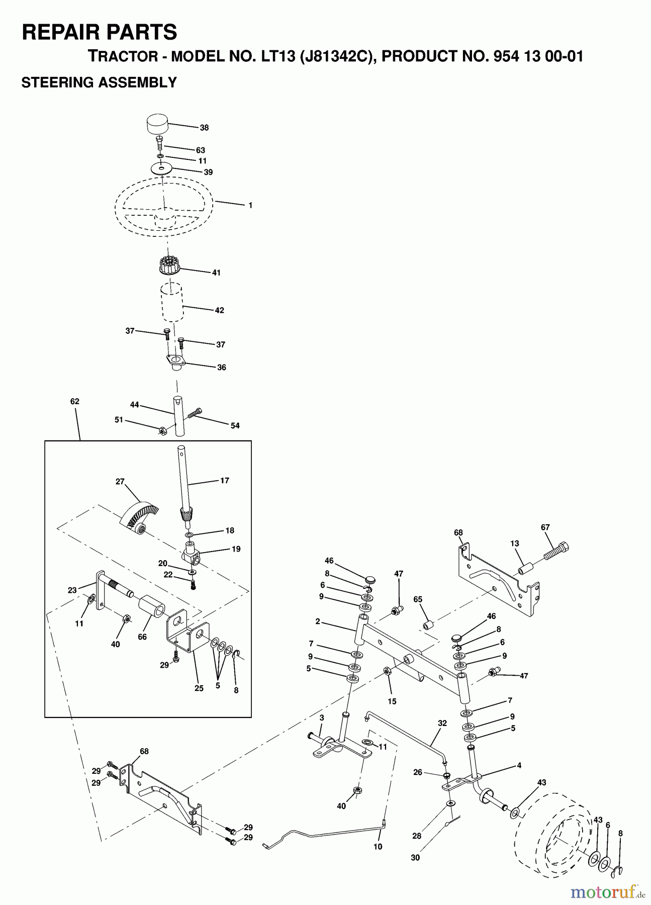 Jonsered Rasen  und Garten Traktoren LT13 (J81342C, 954130001) - Jonsered Lawn & Garden Tractor (1998-12) STEERING