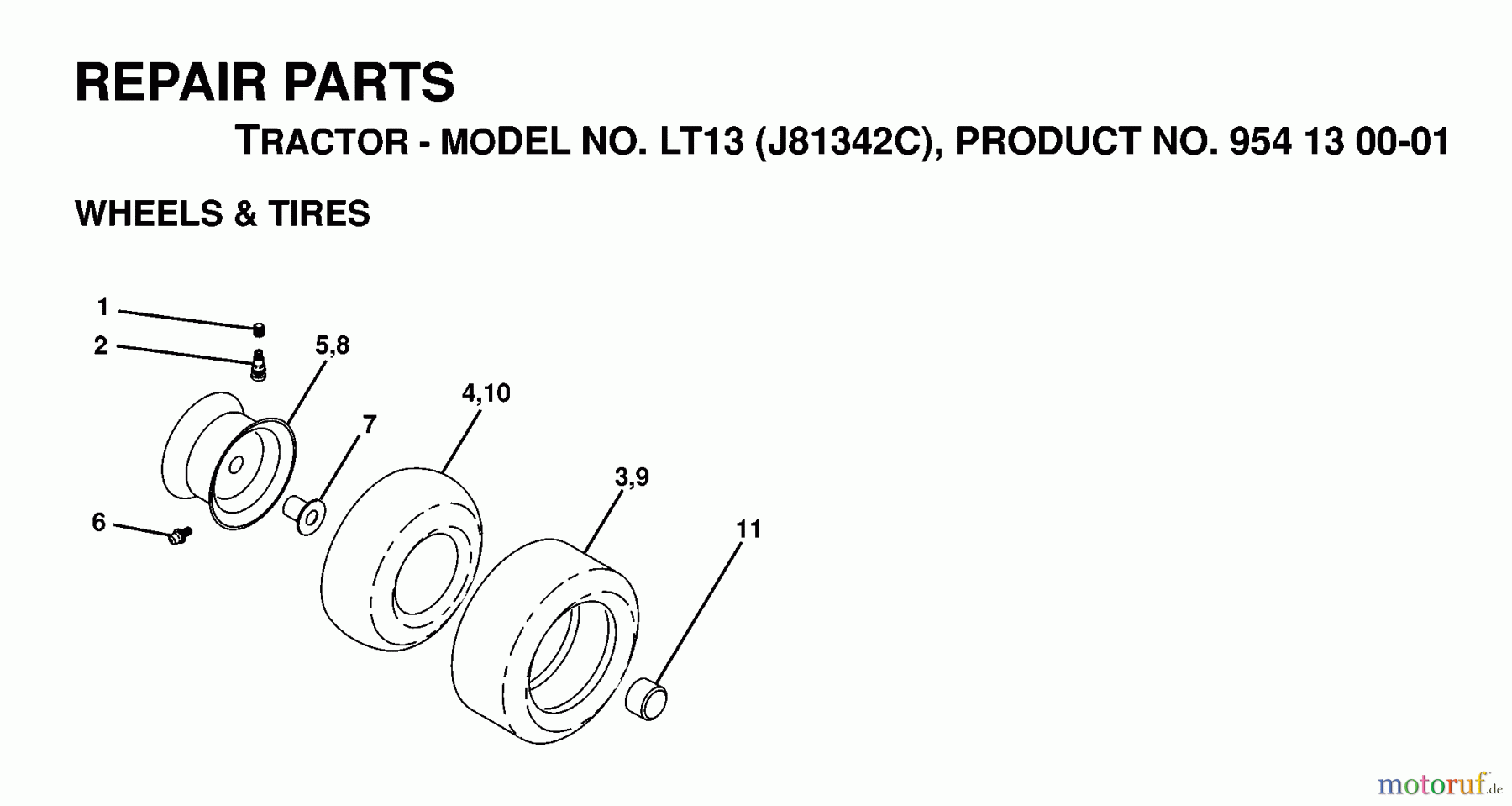 Jonsered Rasen und Garten Traktoren LT13 (J81342C, 954130001) - Jonsered Lawn & Garden Tractor (1998-12) WHEELS TIRES
