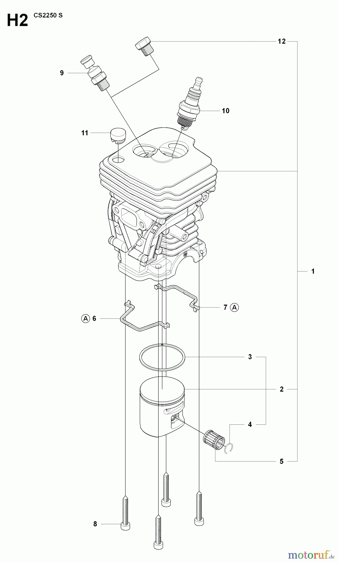 Jonsered Motorsägen CS2250 S - Jonsered Chainsaw (2008-09) CYLINDER PISTON