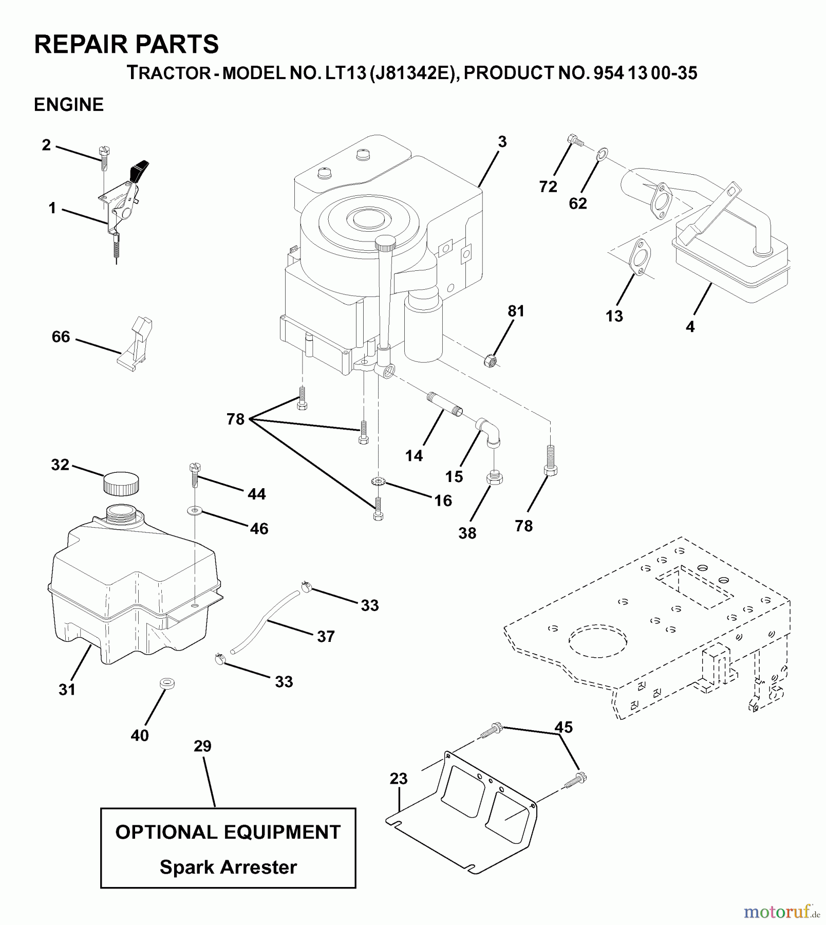 Jonsered Rasen und Garten Traktoren LT13 (J81342E, 954130035) - Jonsered Lawn & Garden Tractor (2000-02) ENGINE CUTTING EQUIPMENT