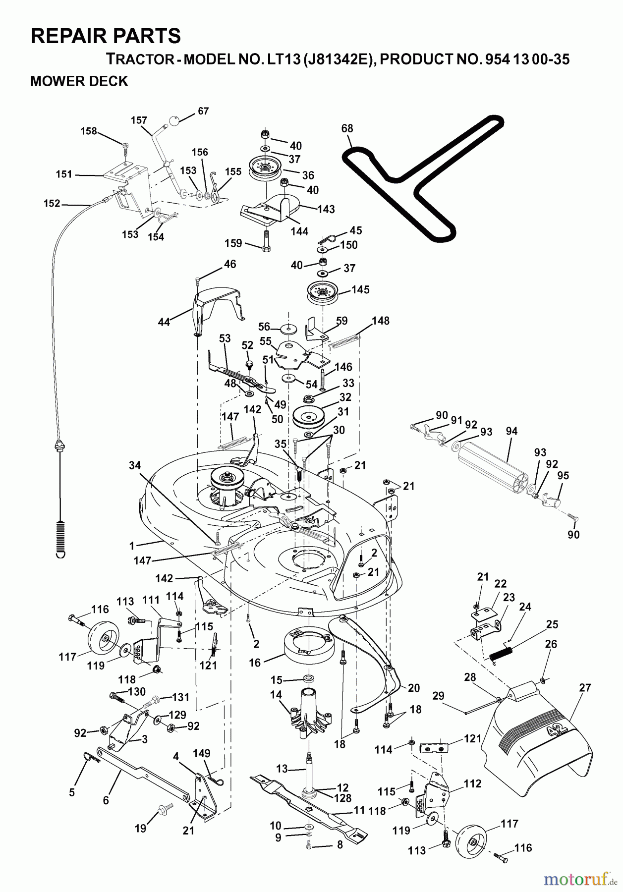 Jonsered Rasen  und Garten Traktoren LT13 (J81342E, 954130035) - Jonsered Lawn & Garden Tractor (2000-02) MOWER DECK / CUTTING DECK