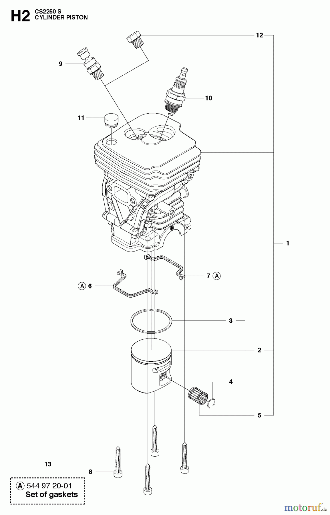 Jonsered Motorsägen CS2250 S - Jonsered Chainsaw (2010-07) CYLINDER PISTON