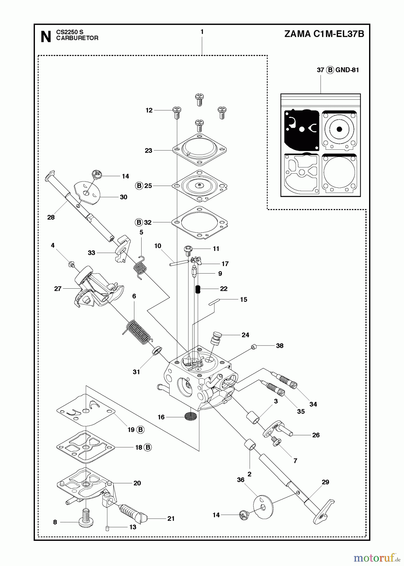  Jonsered Motorsägen CS2250 S - Jonsered Chainsaw (2011-07) CARBURETOR