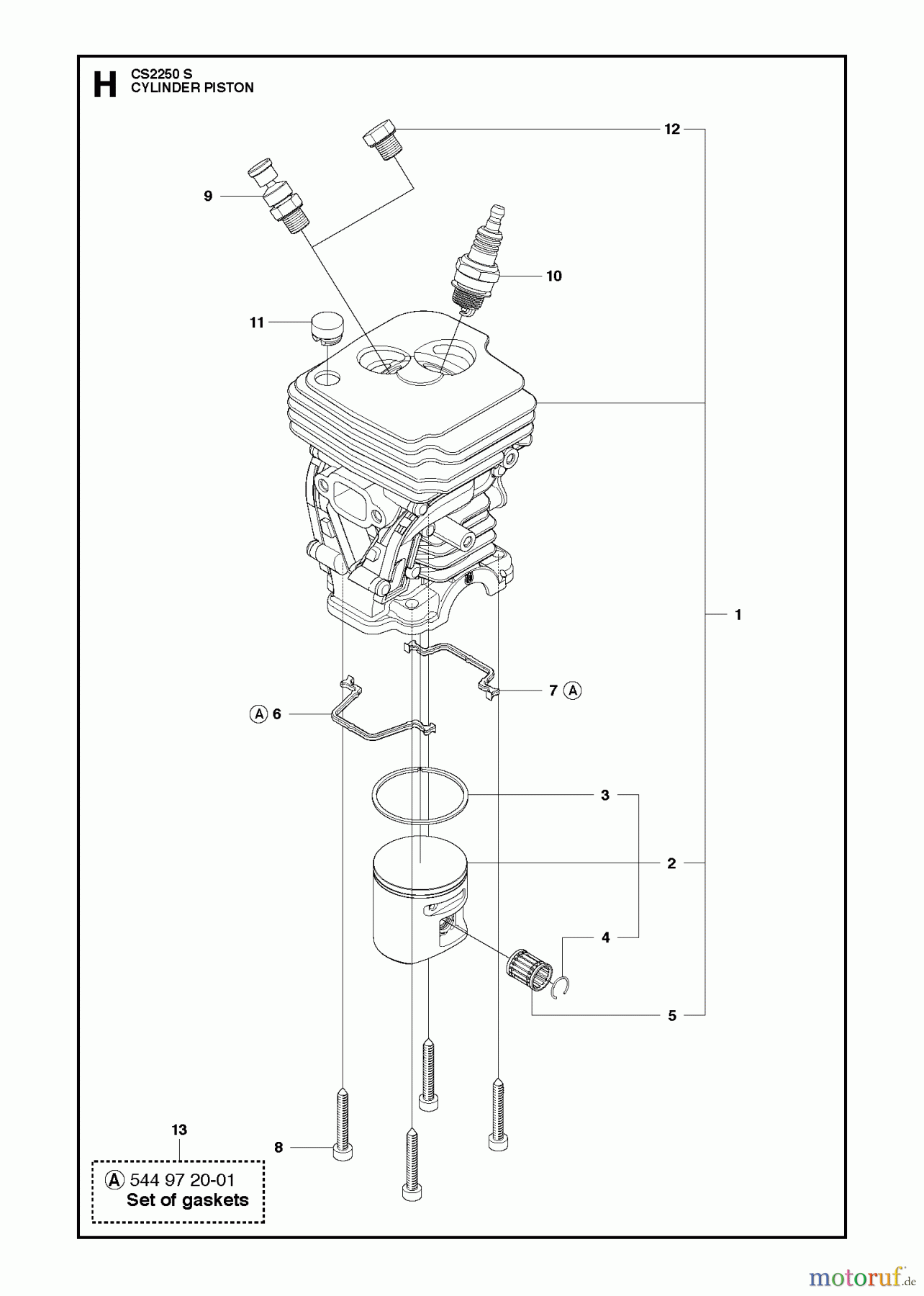 Jonsered Motorsägen CS2250 S - Jonsered Chainsaw (2011-07) CYLINDER PISTON