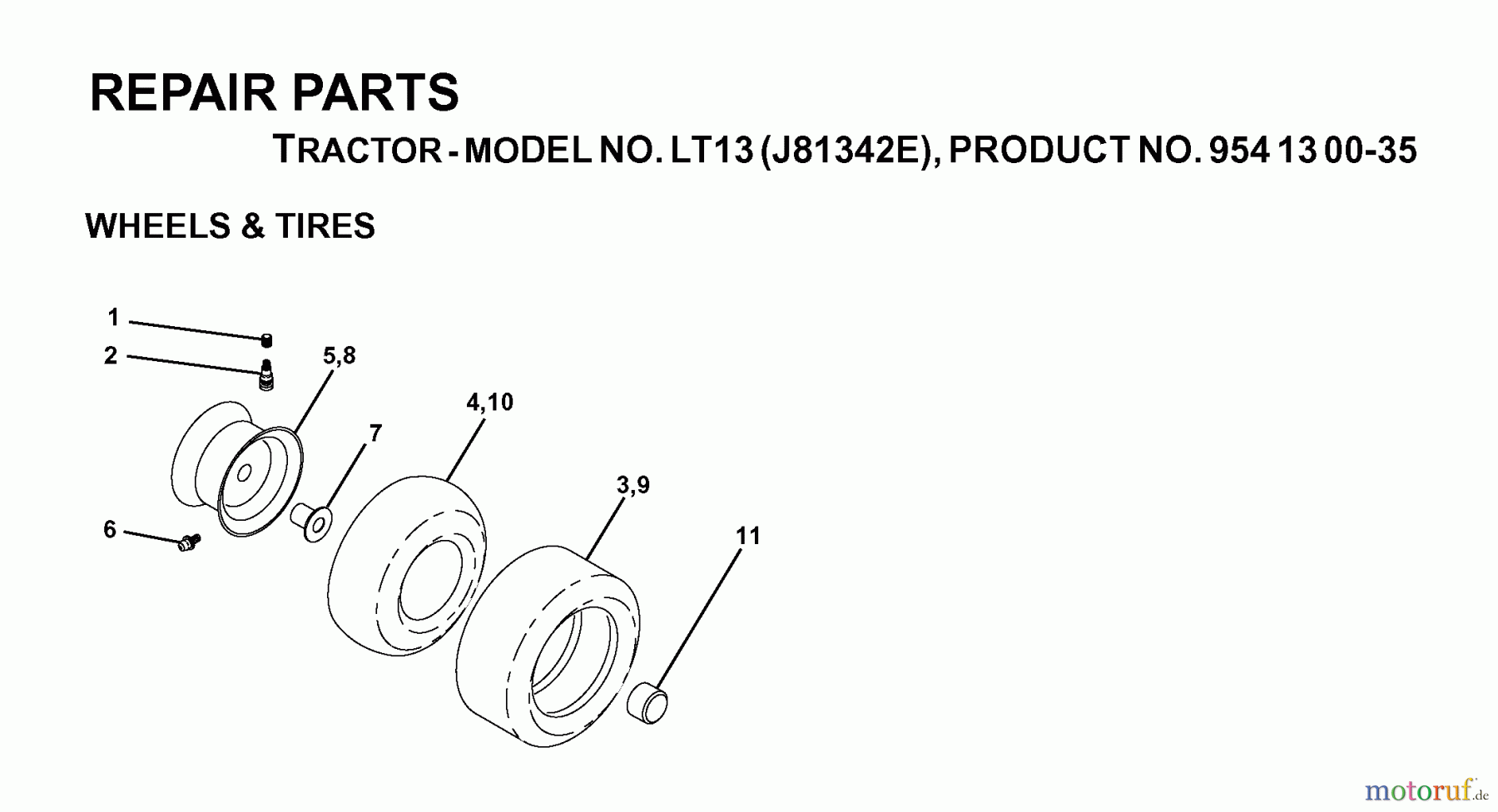  Jonsered Rasen  und Garten Traktoren LT13 (J81342E, 954130035) - Jonsered Lawn & Garden Tractor (2000-02) WHEELS TIRES