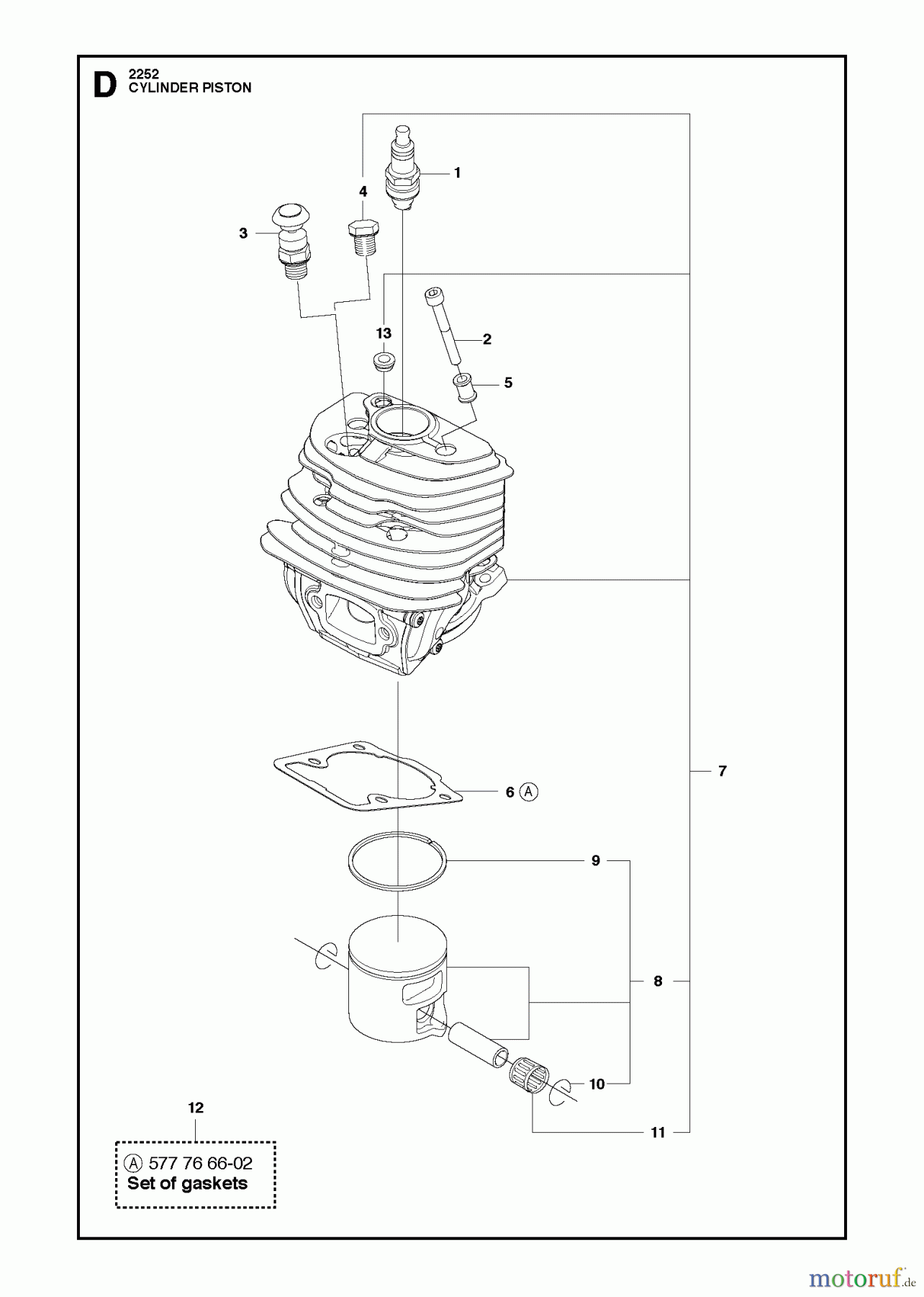 Jonsered Motorsägen CS2252 - Jonsered Chainsaw (2012-07) CYLINDER PISTON