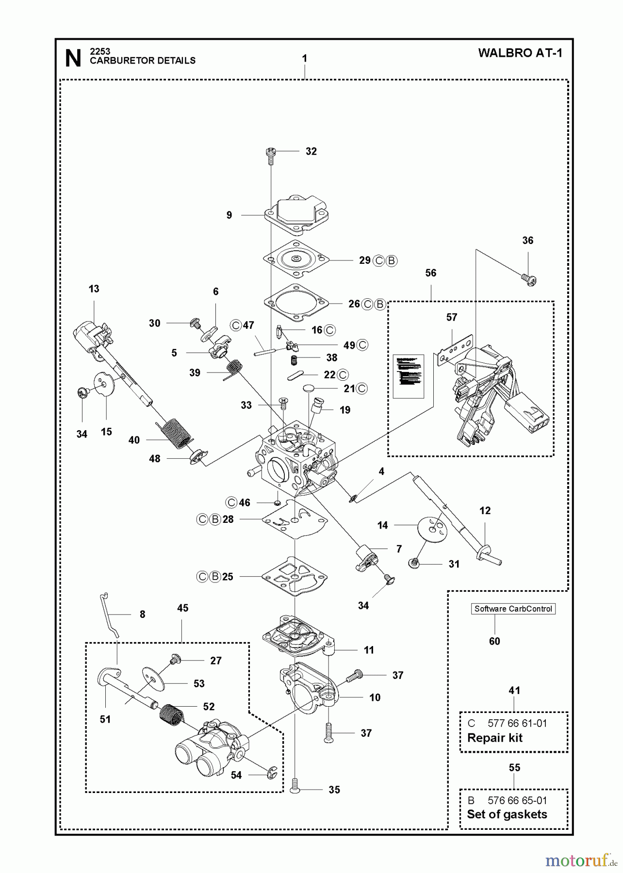 Jonsered Motorsägen CS2253 - Jonsered Chainsaw (2012-07) CARBURETOR DETAILS