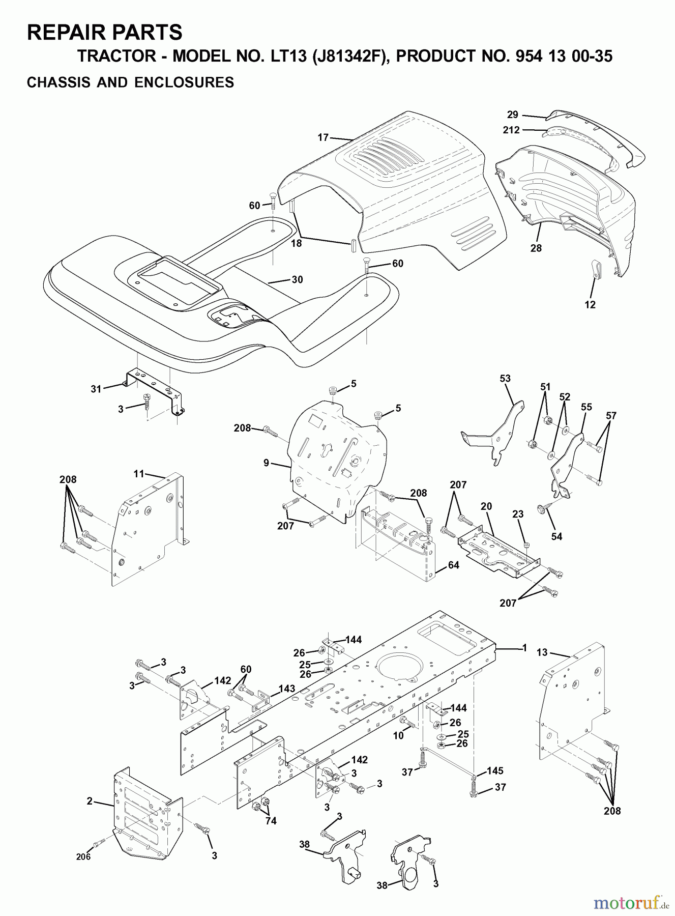 Jonsered Rasen und Garten Traktoren LT13 (J81342F, 954130035) - Jonsered Lawn & Garden Tractor (2000-04) CHASSIS ENCLOSURES
