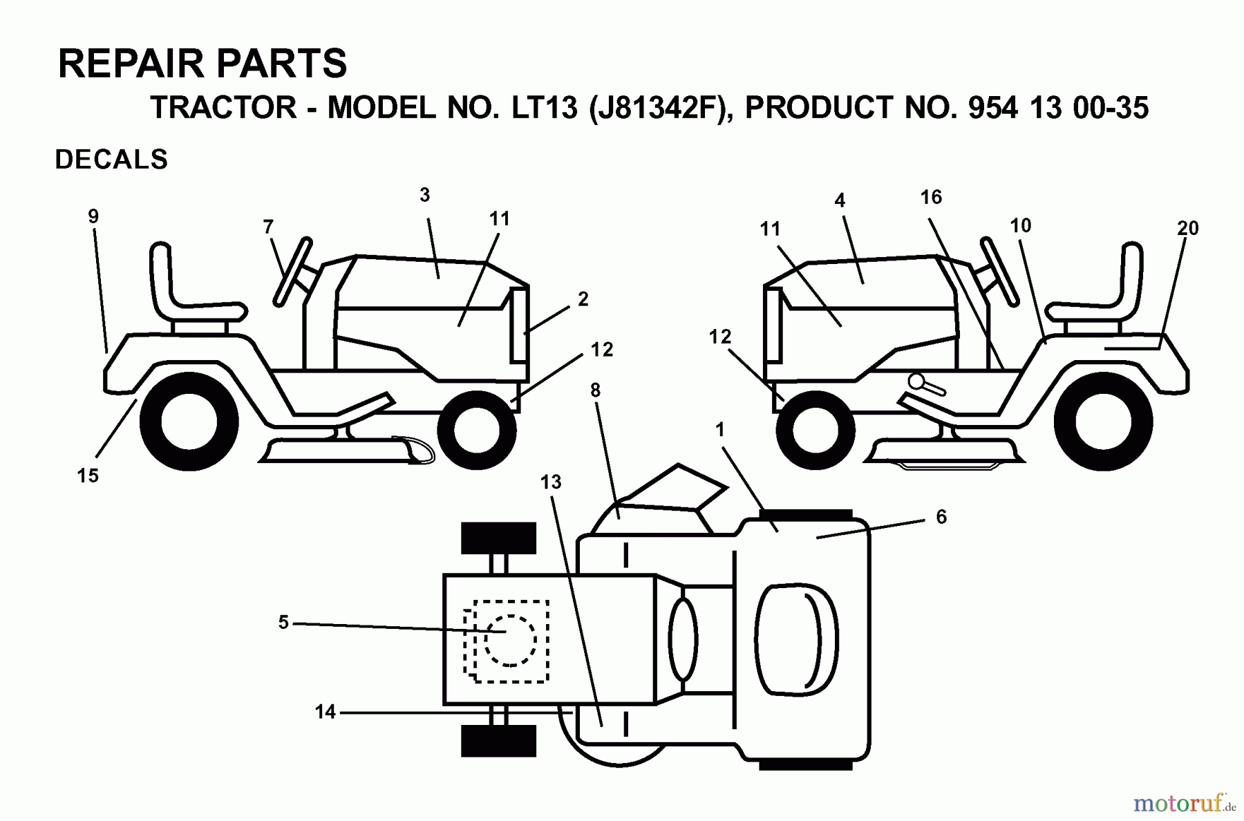 Jonsered Rasen und Garten Traktoren LT13 (J81342F, 954130035) - Jonsered Lawn & Garden Tractor (2000-04) DECALS