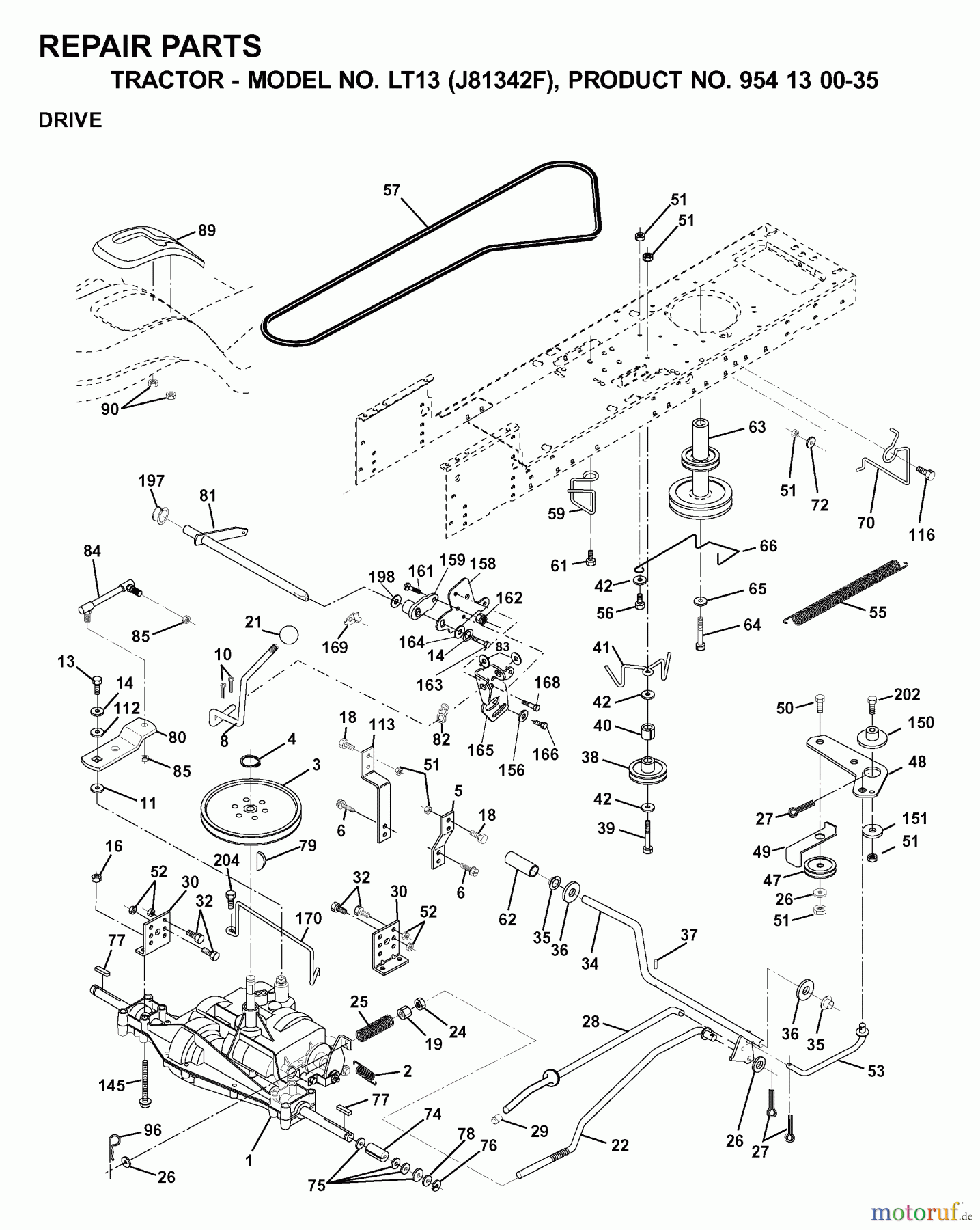 Jonsered Rasen und Garten Traktoren LT13 (J81342F, 954130035) - Jonsered Lawn & Garden Tractor (2000-04) DRIVE