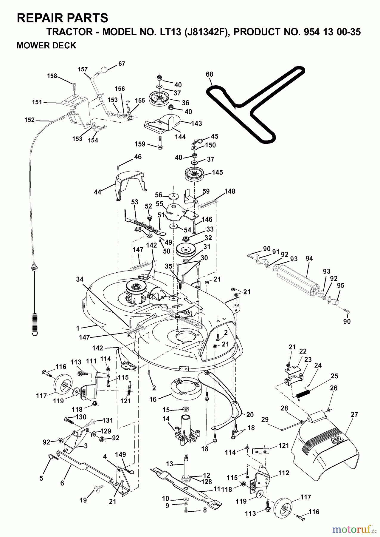 Jonsered Rasen und Garten Traktoren LT13 (J81342F, 954130035) - Jonsered Lawn & Garden Tractor (2000-04) MOWER DECK / CUTTING DECK