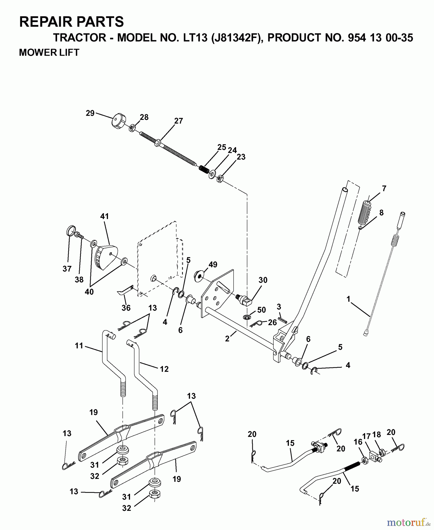 Jonsered Rasen und Garten Traktoren LT13 (J81342F, 954130035) - Jonsered Lawn & Garden Tractor (2000-04) MOWER LIFT / DECK LIFT