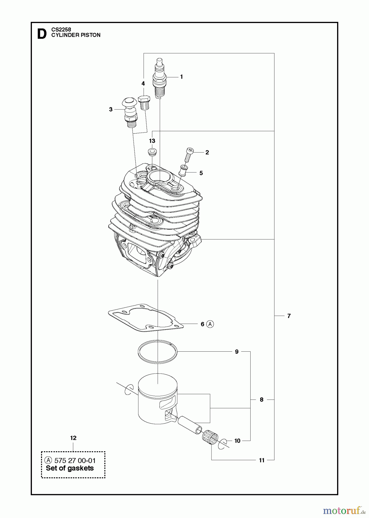 Jonsered Motorsägen CS2258 - Jonsered Chainsaw (2012-05) CYLINDER PISTON
