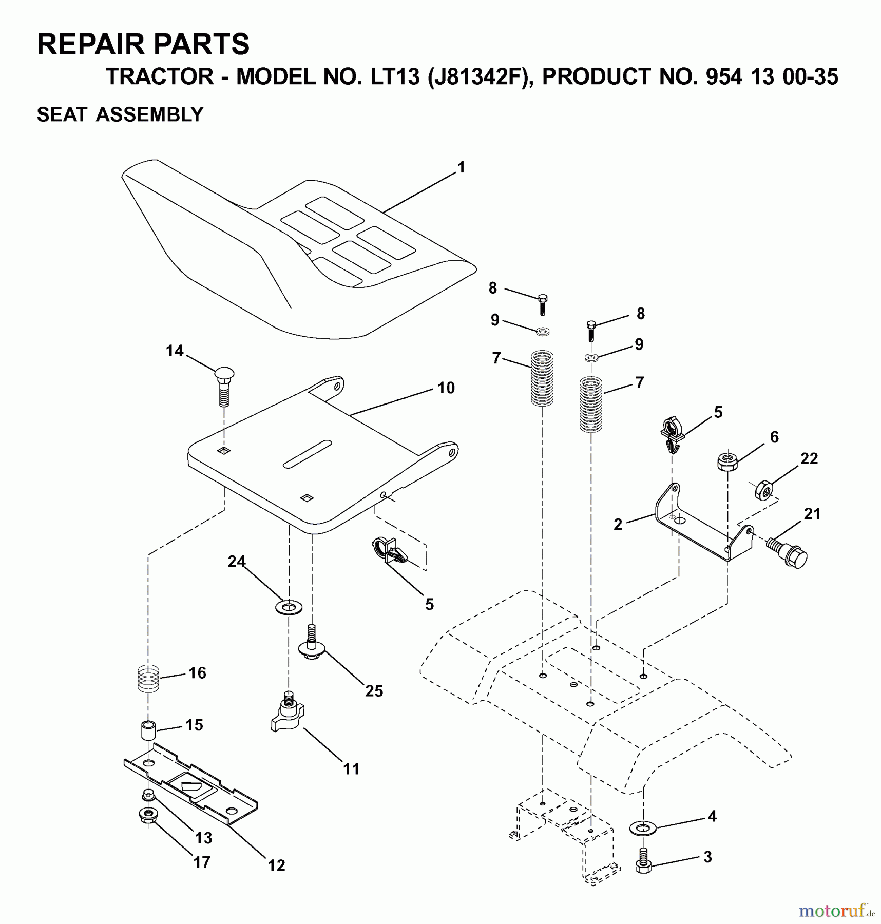 Jonsered Rasen und Garten Traktoren LT13 (J81342F, 954130035) - Jonsered Lawn & Garden Tractor (2000-04) SEAT
