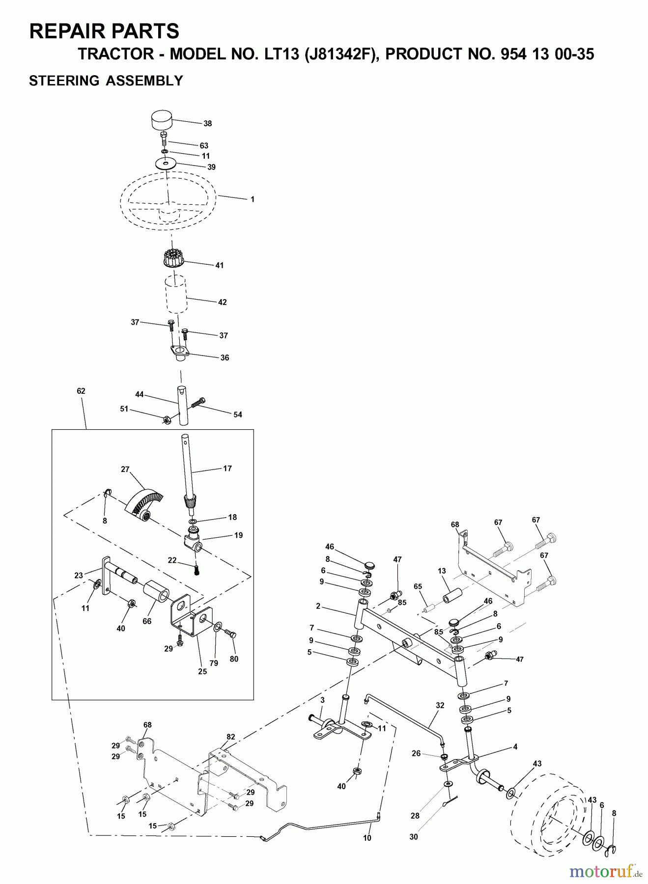 Jonsered Rasen und Garten Traktoren LT13 (J81342F, 954130035) - Jonsered Lawn & Garden Tractor (2000-04) STEERING