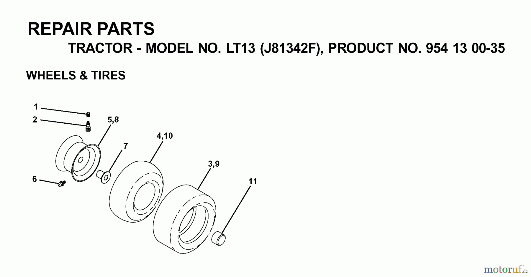 Jonsered Rasen und Garten Traktoren LT13 (J81342F, 954130035) - Jonsered Lawn & Garden Tractor (2000-04) WHEELS TIRES