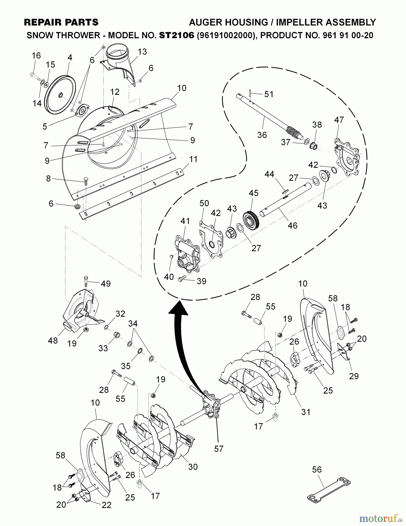 Jonsered Schneefräsen ST 2106 (96191002000) - Jonsered Snow Thrower (2007-07) AUGER HOUSING IMPELLER