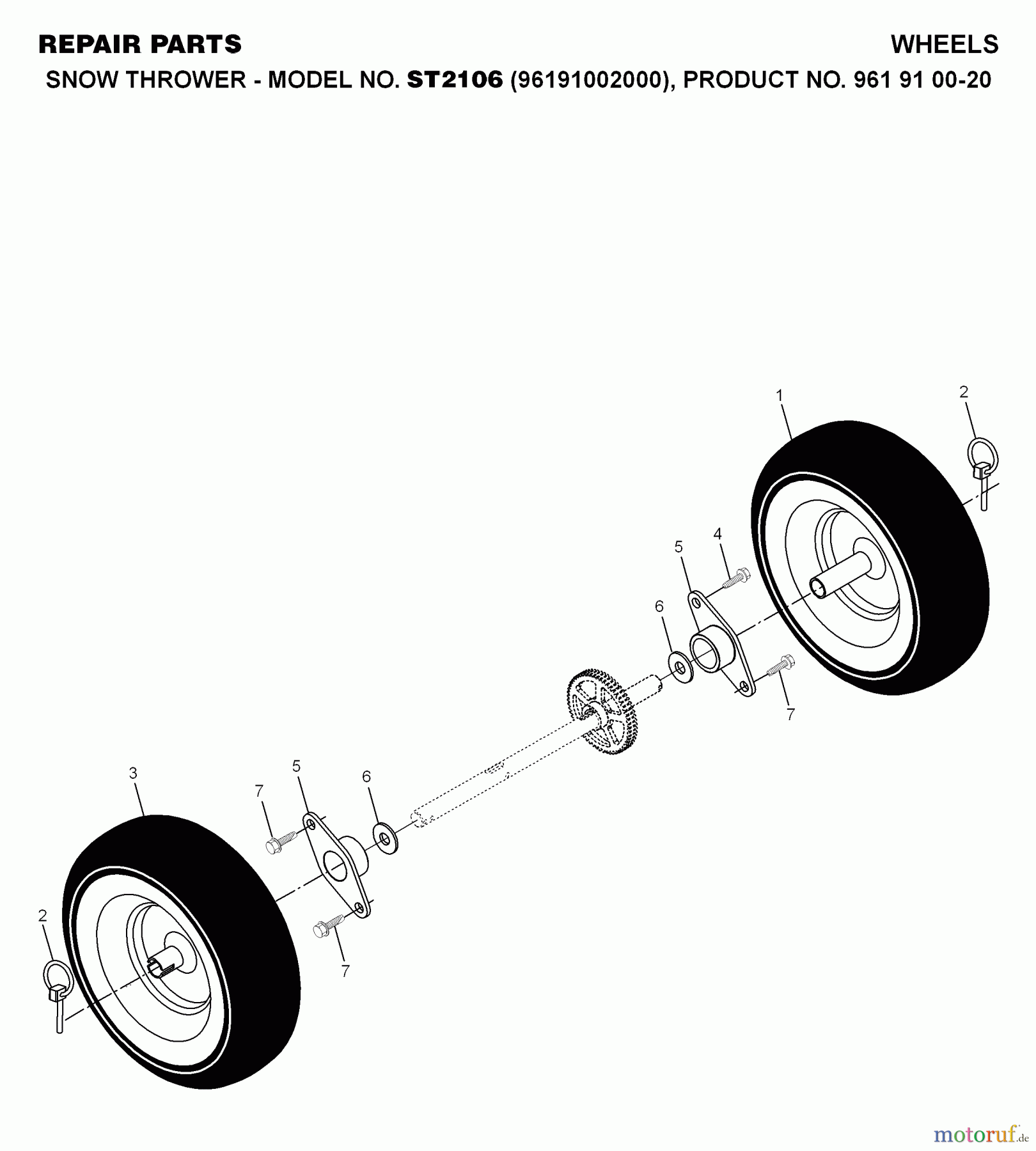 Jonsered Schneefräsen ST 2106 (96191002000) - Jonsered Snow Thrower (2007-07) WHEELS TIRES