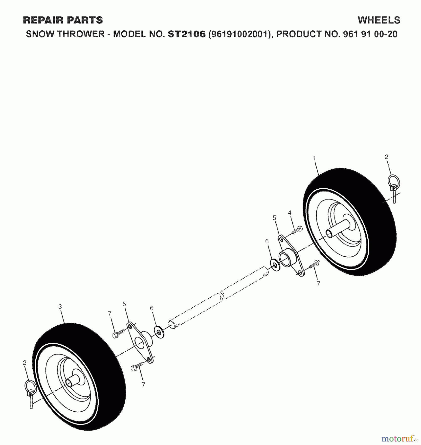 Jonsered Schneefräsen ST 2106 (96191002001) - Jonsered Snow Thrower (2007-10) WHEELS TIRES