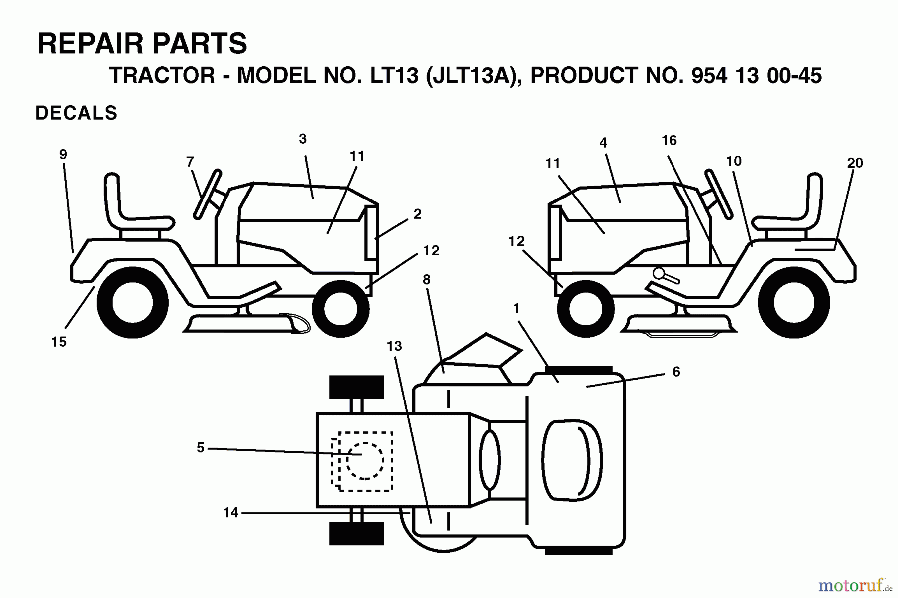 Jonsered Rasen und Garten Traktoren LT13 (JLT13A, 954130045) - Jonsered Lawn & Garden Tractor (2001-01) DECALS