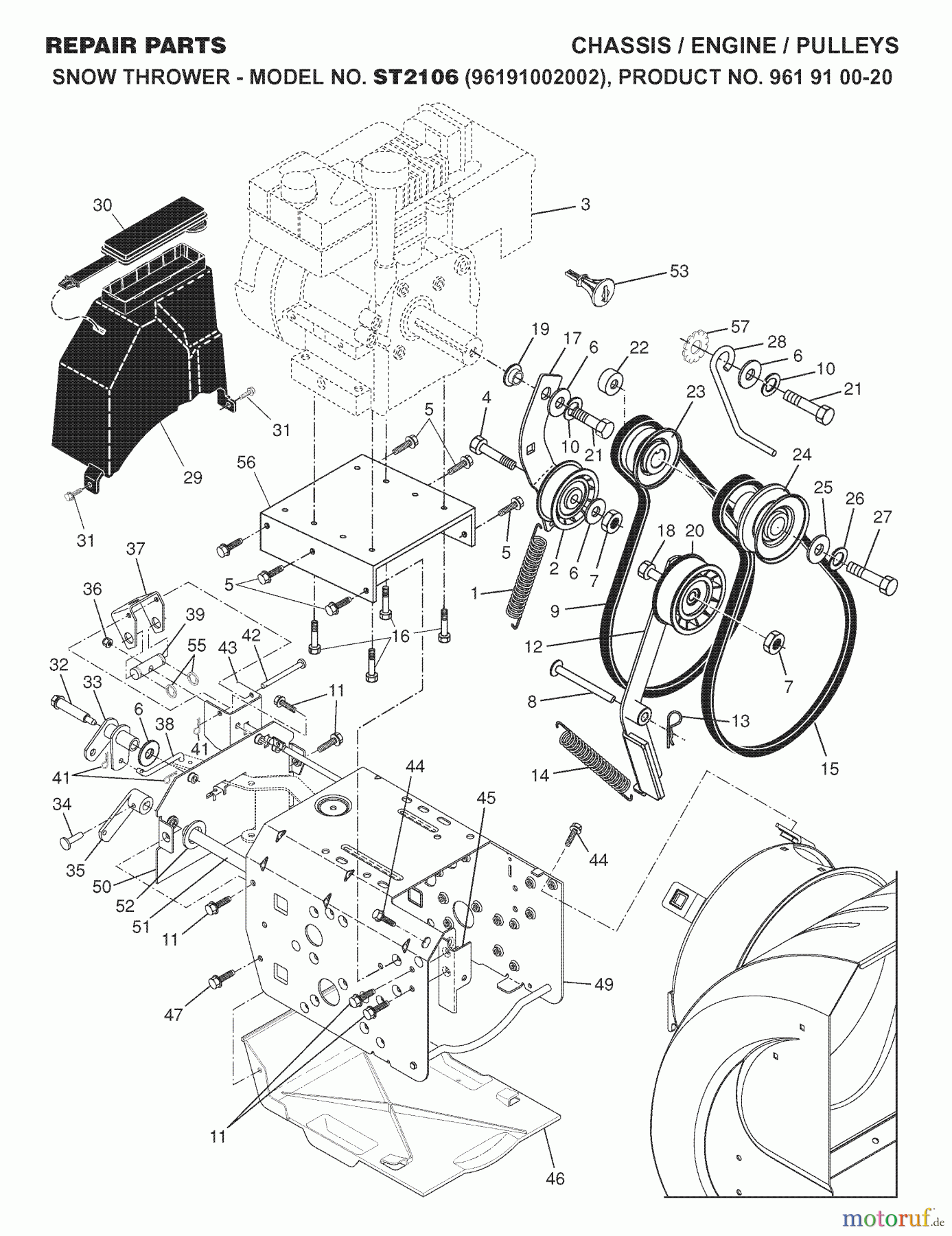 Jonsered Schneefräsen ST 2106 (96191002002) - Jonsered Snow Thrower (2007-10) CHASSIS ENCLOSURES