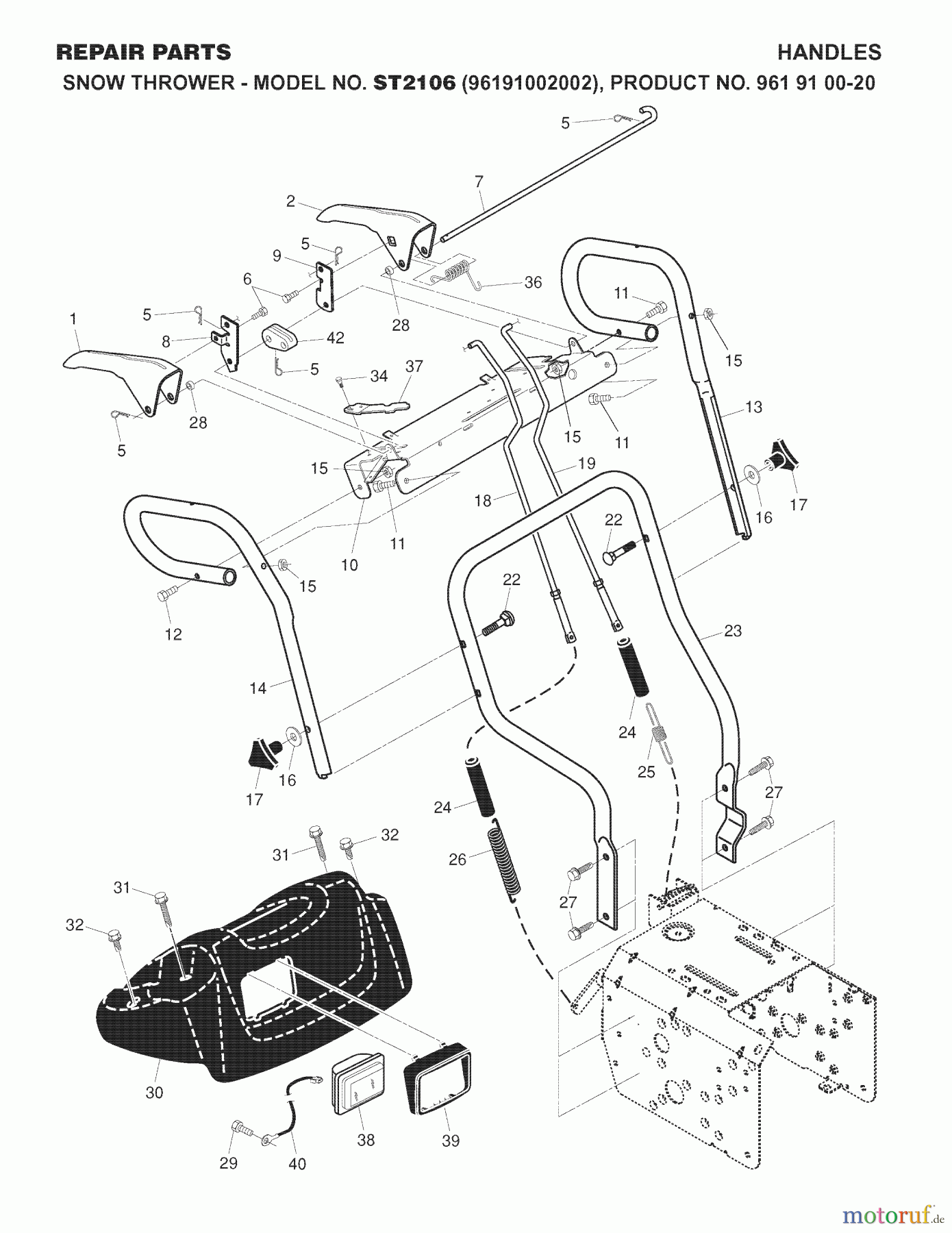 Jonsered Schneefräsen ST 2106 (96191002002) - Jonsered Snow Thrower (2007-10) HANDLE