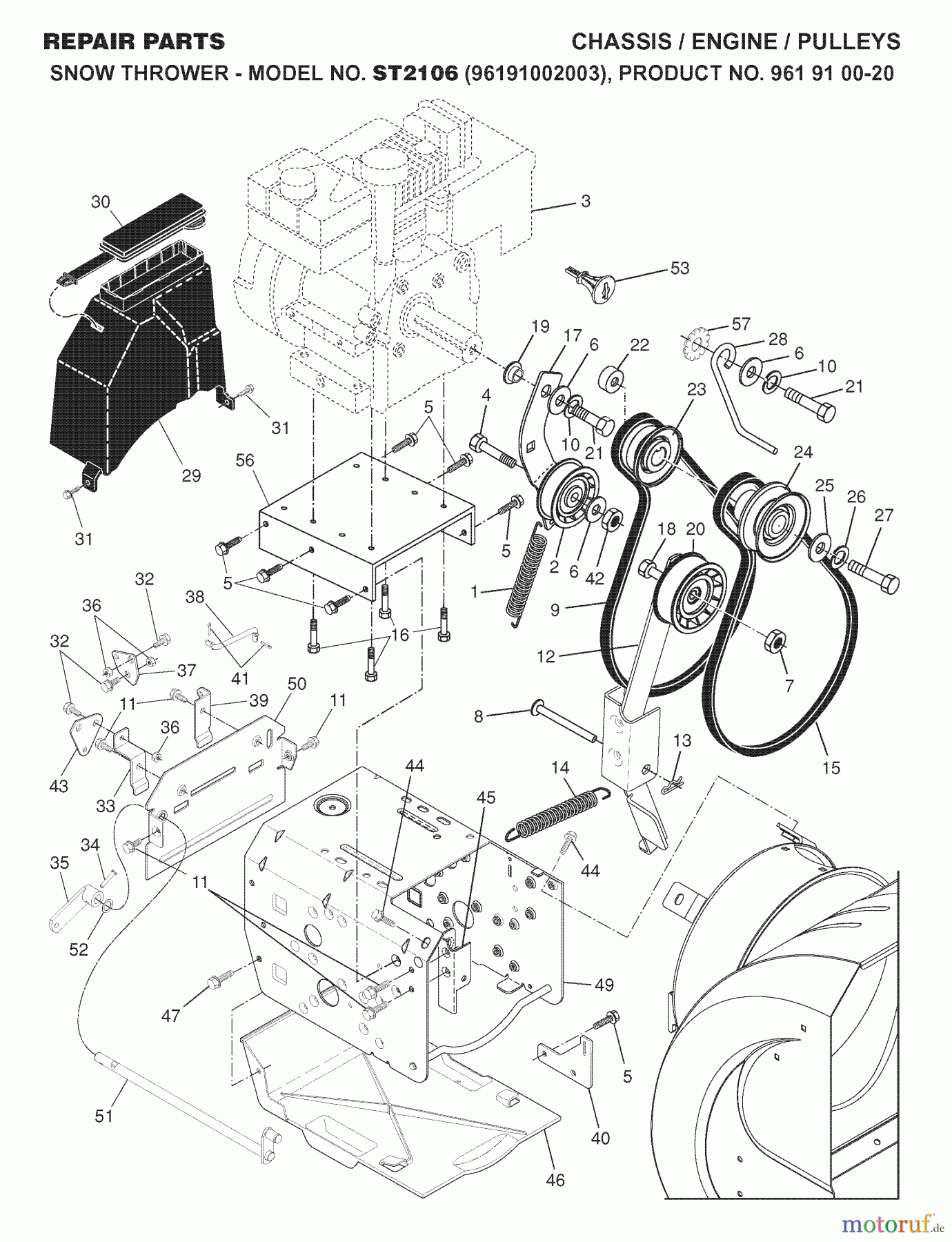 Jonsered Schneefräsen ST 2106 (96191002003) - Jonsered Snow Thrower (2007-10) CHASSIS ENCLOSURES