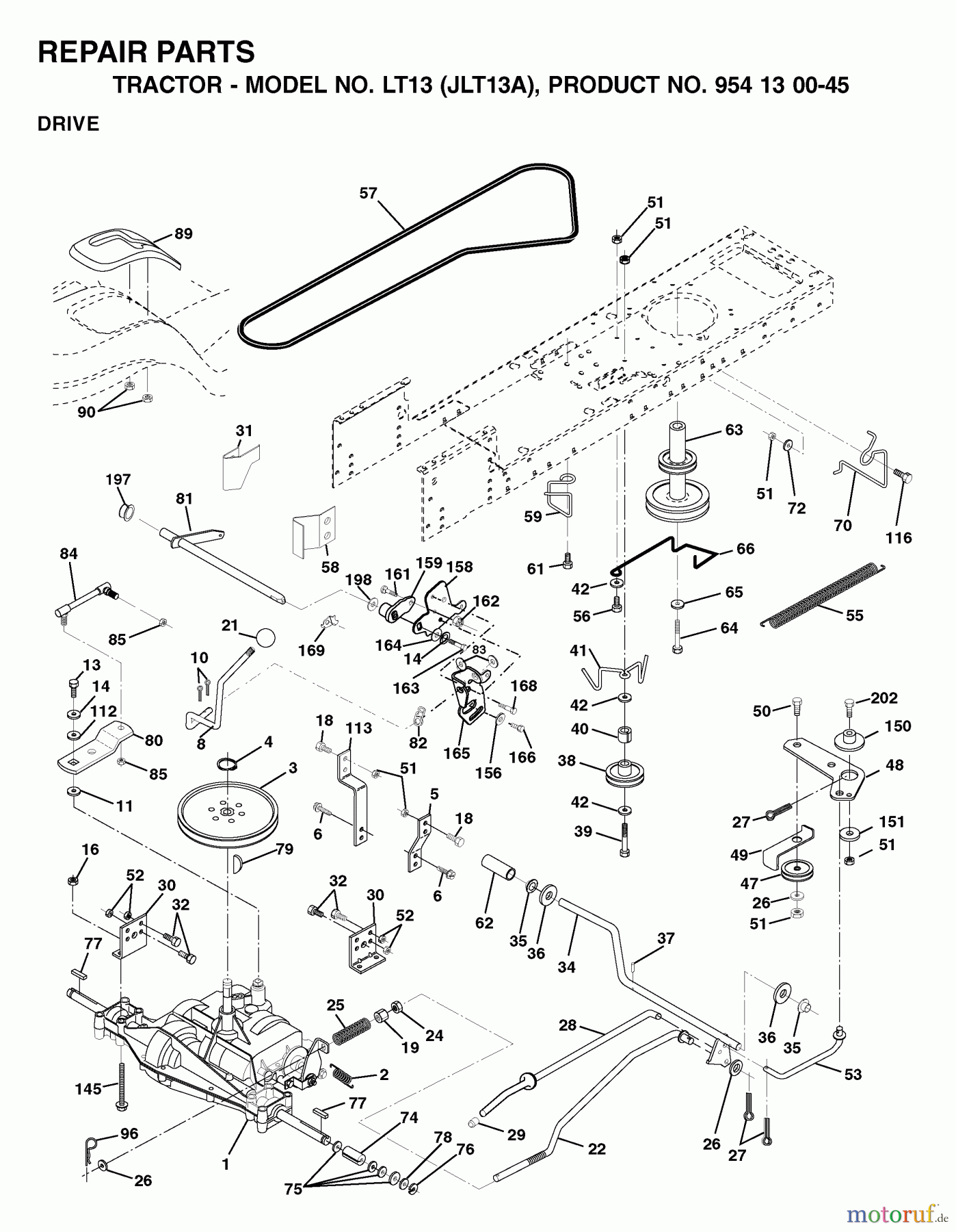 Jonsered Rasen und Garten Traktoren LT13 (JLT13A, 954130045) - Jonsered Lawn & Garden Tractor (2001-01) DRIVE