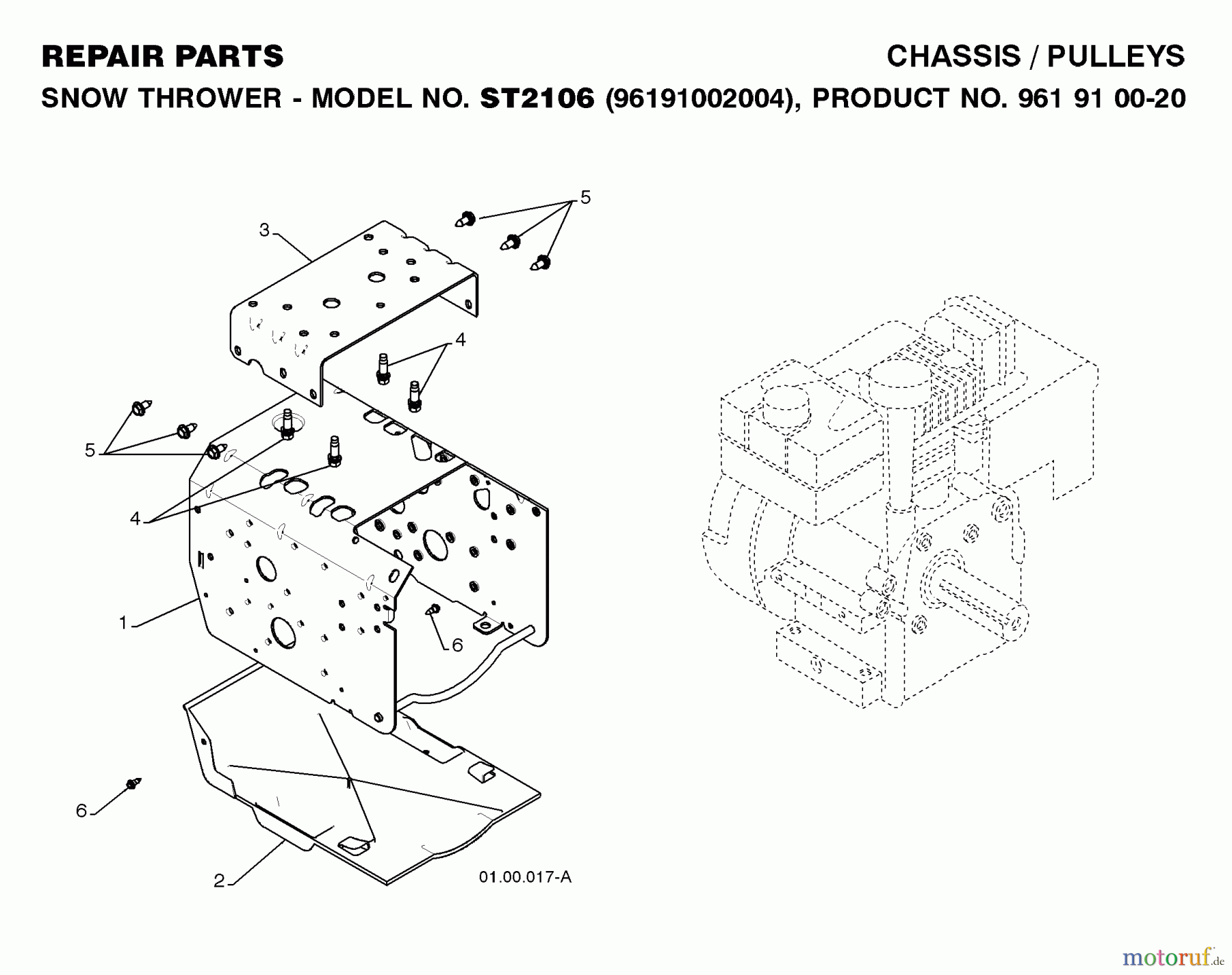 Jonsered Schneefräsen ST 2106 (96191002004) - Jonsered Snow Thrower (2008-08) CHASSIS ENGINE PULLEYS