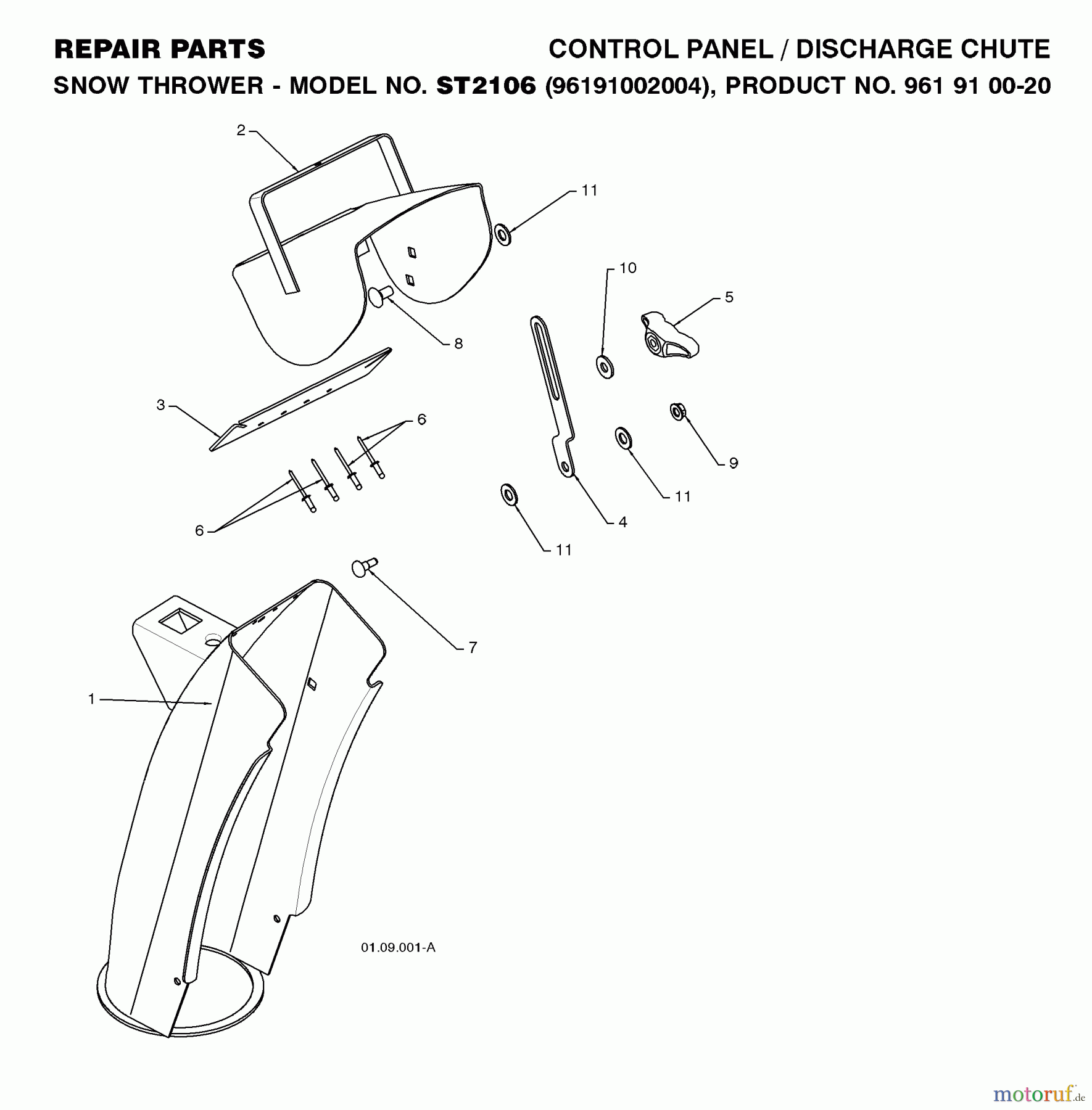 Jonsered Schneefräsen ST 2106 (96191002004) - Jonsered Snow Thrower (2008-08) CONTROL PANEL DISCHARGE CHUTE #2