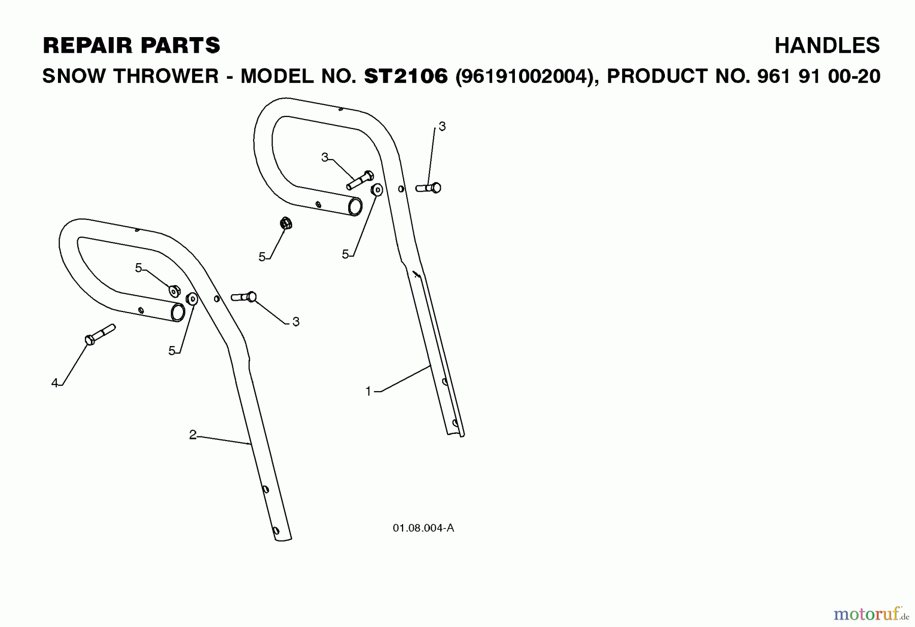 Jonsered Schneefräsen ST 2106 (96191002004) - Jonsered Snow Thrower (2008-08) HANDLE #4