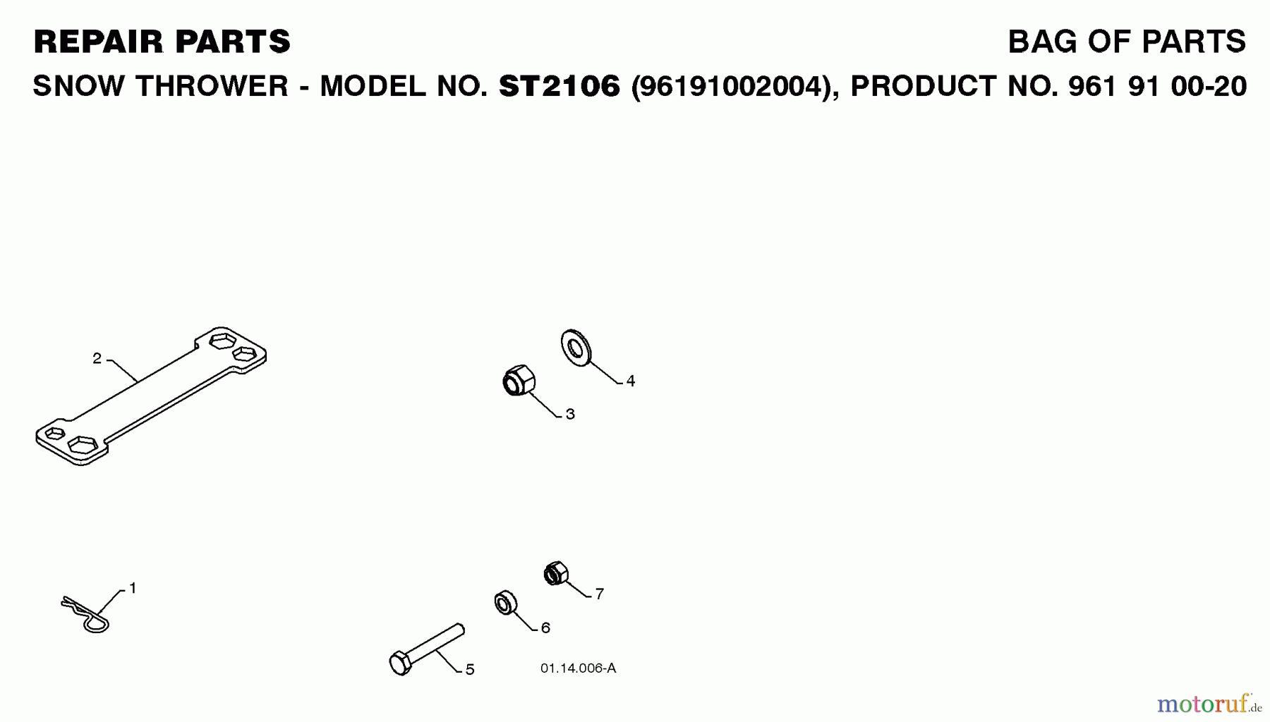  Jonsered Schneefräsen ST 2106 (96191002004) - Jonsered Snow Thrower (2008-08) REPAIR PARTS #1