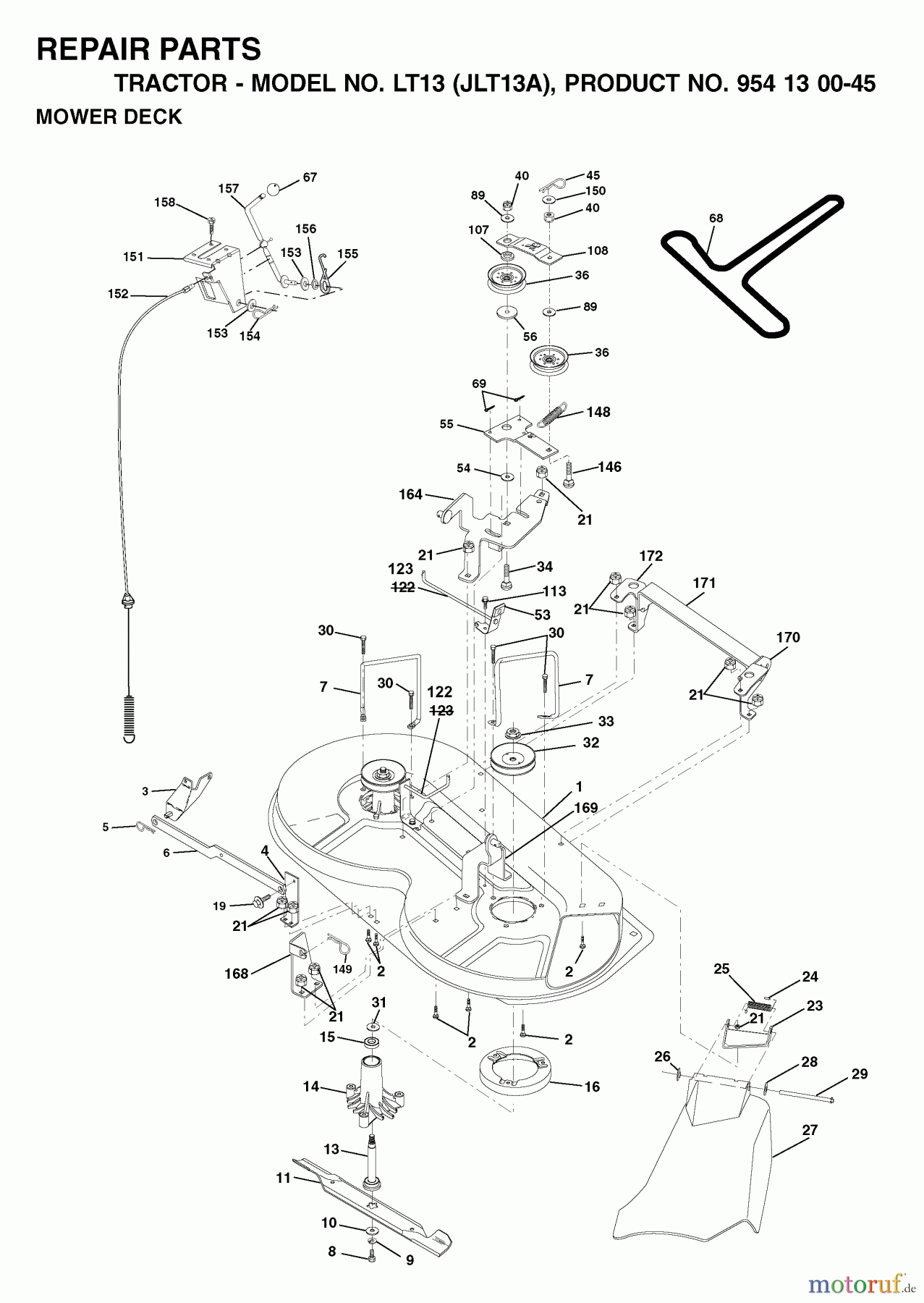 Jonsered Rasen und Garten Traktoren LT13 (JLT13A, 954130045) - Jonsered Lawn & Garden Tractor (2001-01) MOWER DECK / CUTTING DECK