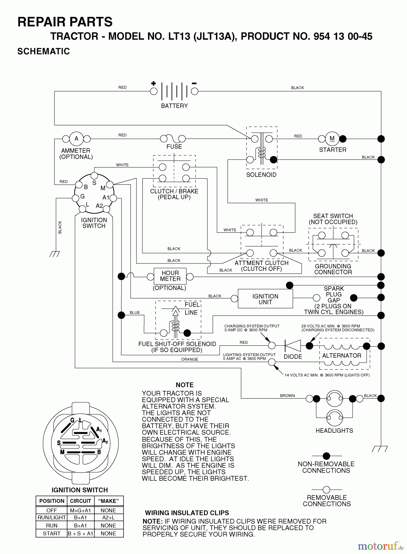 Jonsered Rasen und Garten Traktoren LT13 (JLT13A, 954130045) - Jonsered Lawn & Garden Tractor (2001-01) SCHEMATIC