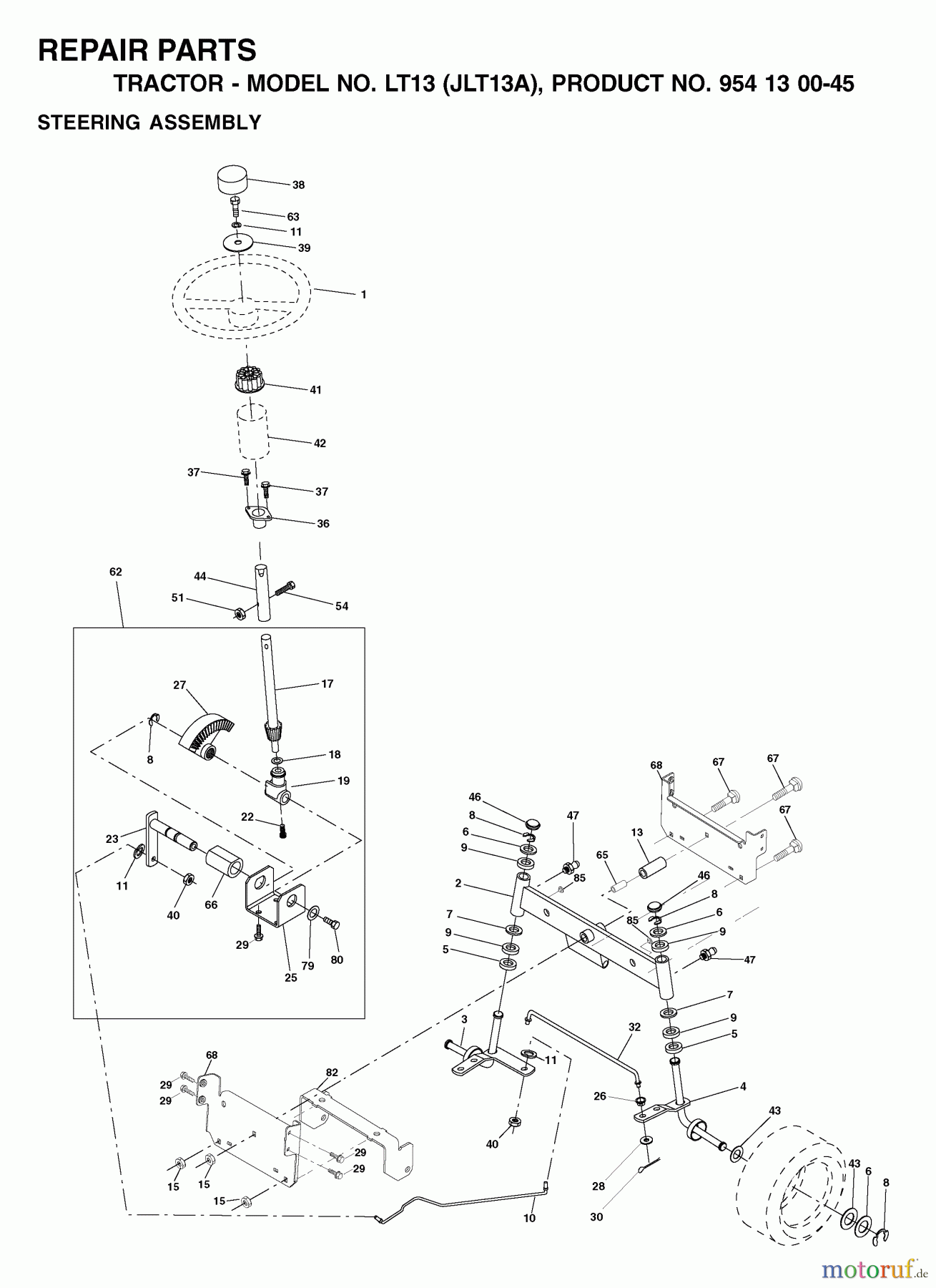  Jonsered Rasen  und Garten Traktoren LT13 (JLT13A, 954130045) - Jonsered Lawn & Garden Tractor (2001-01) STEERING