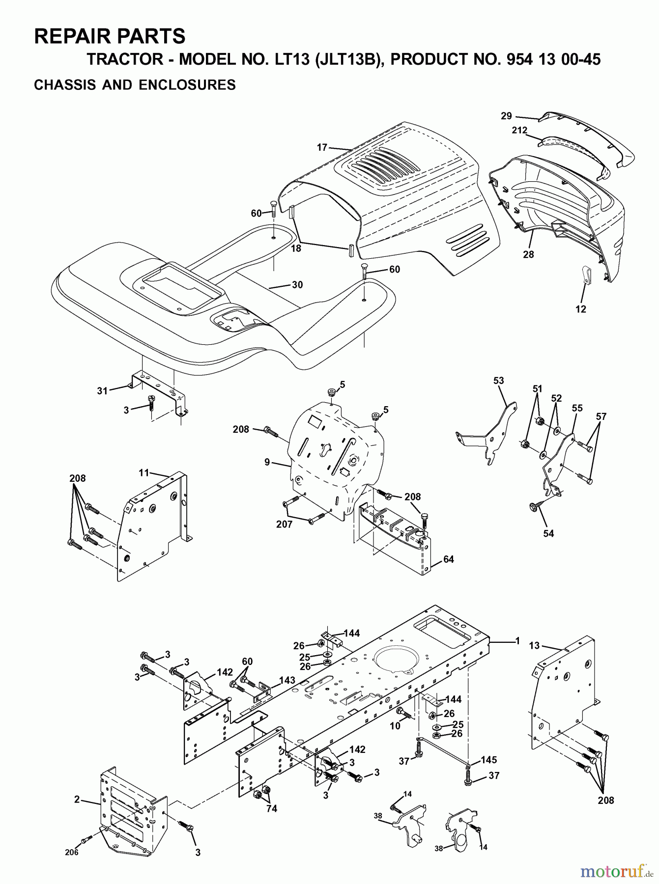Jonsered Rasen und Garten Traktoren LT13 (JLT13B, 954130045) - Jonsered Lawn & Garden Tractor (2001-02) CHASSIS ENCLOSURES