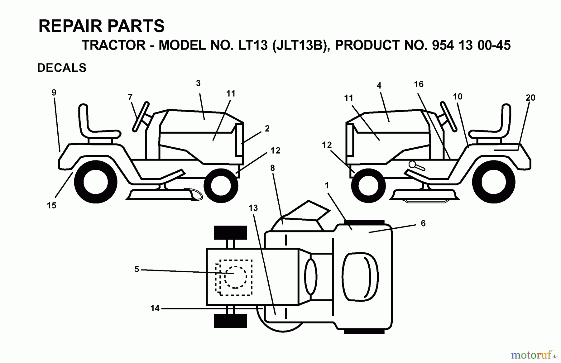 Jonsered Rasen und Garten Traktoren LT13 (JLT13B, 954130045) - Jonsered Lawn & Garden Tractor (2001-02) DECALS