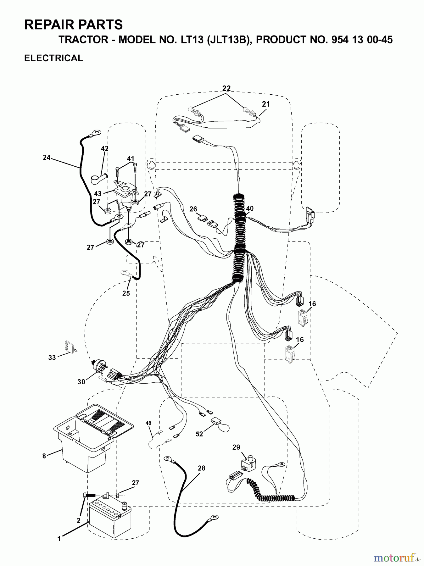  Jonsered Rasen  und Garten Traktoren LT13 (JLT13B, 954130045) - Jonsered Lawn & Garden Tractor (2001-02) ELECTRICAL