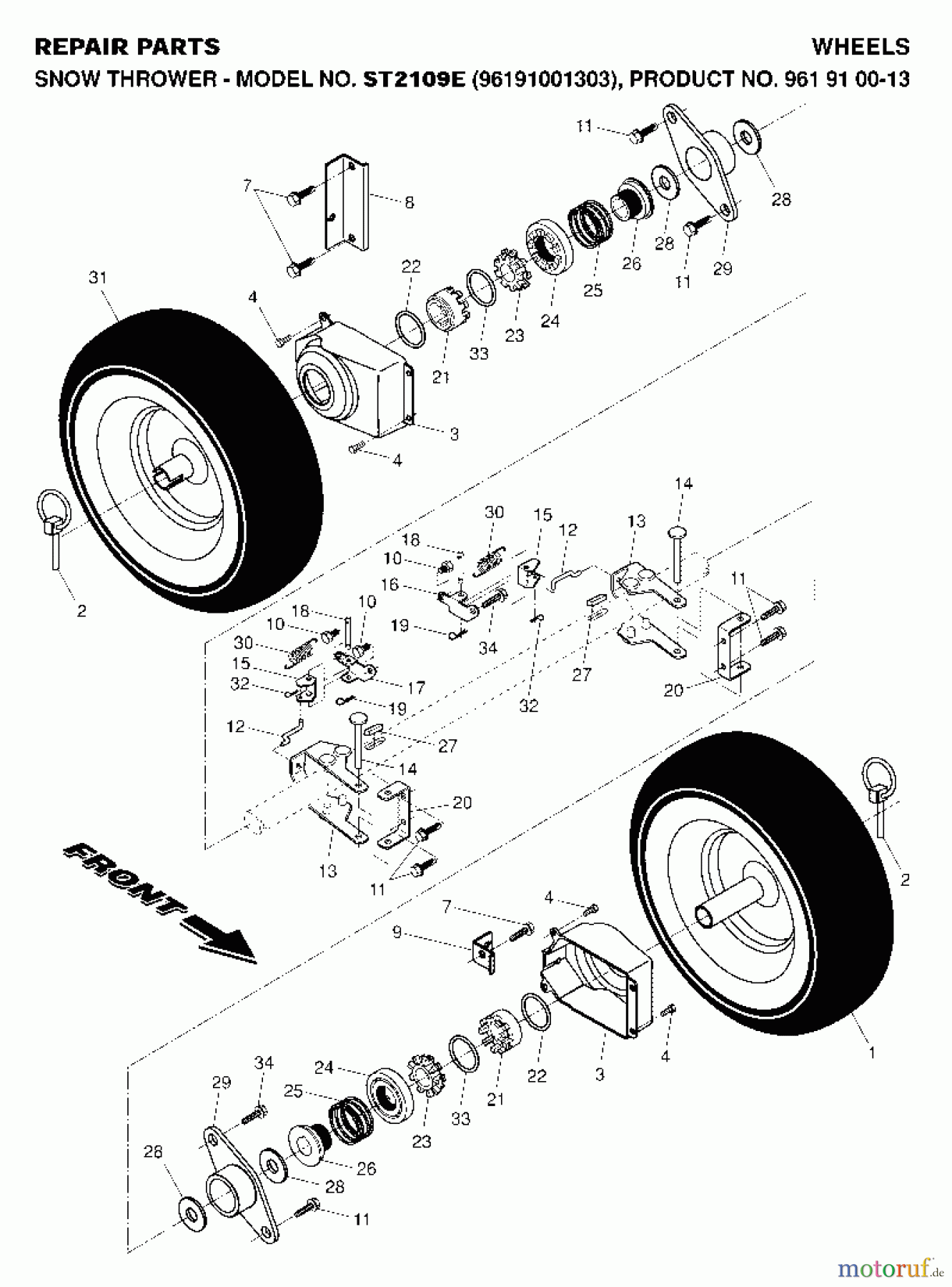  Jonsered Schneefräsen ST 2109 E (96191001303) - Jonsered Snow Thrower (2007-01) WHEELS TIRES