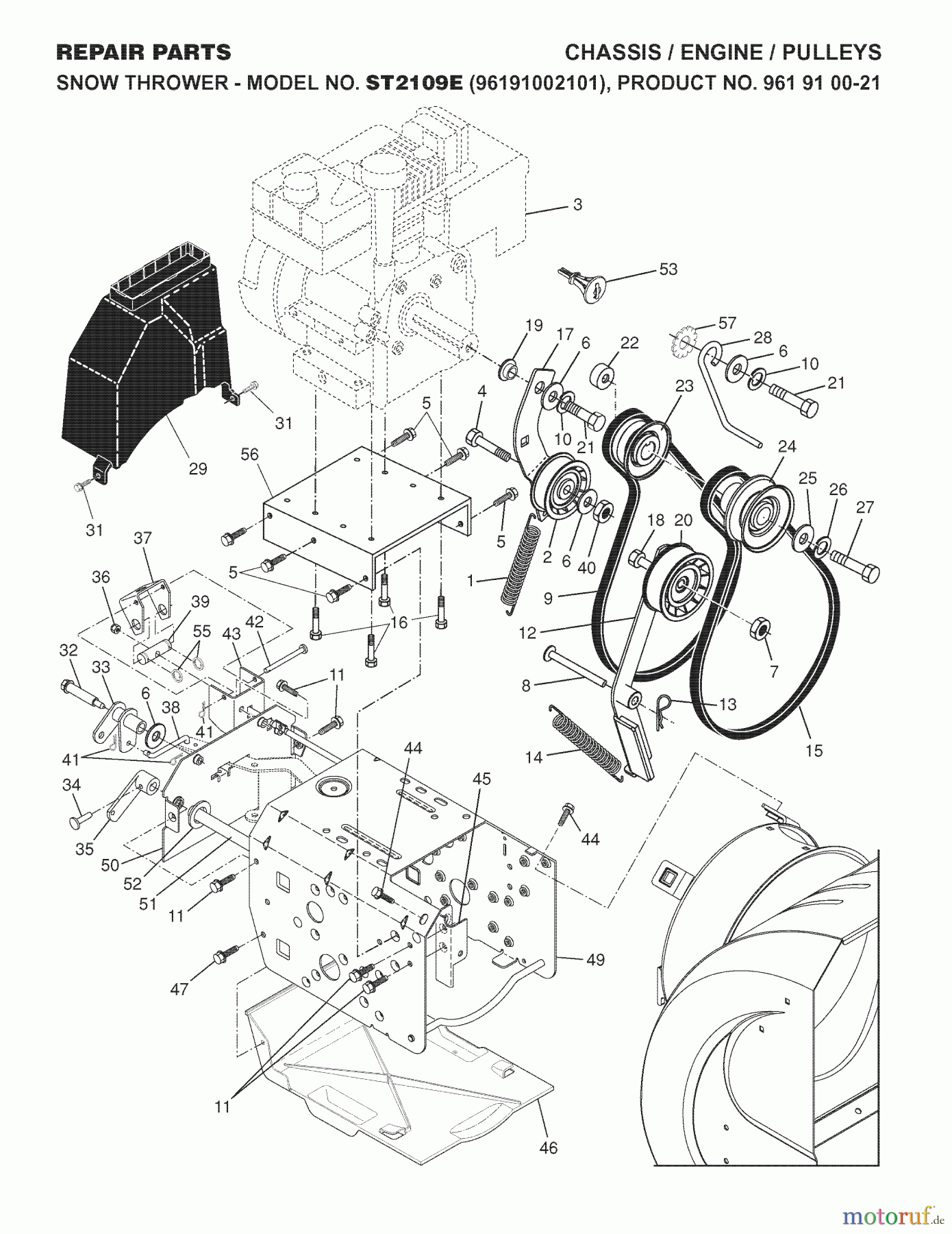 Jonsered Schneefräsen ST 2109 E (96191002101) - Jonsered Snow Thrower (2007-10) CHASSIS ENCLOSURES