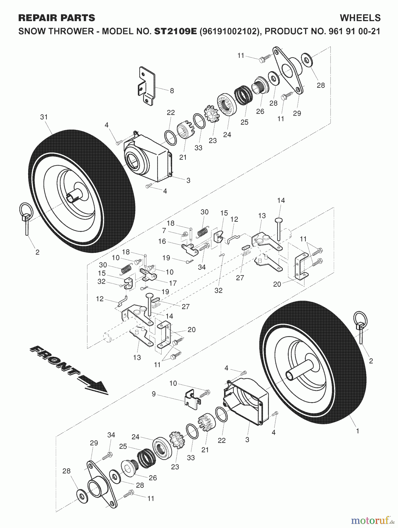 Jonsered Schneefräsen ST 2109 E (96191002102) - Jonsered Snow Thrower (2007-10) WHEELS TIRES
