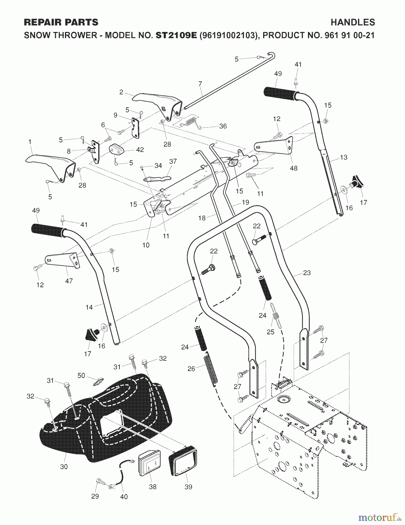 Jonsered Schneefräsen ST 2109 E (96191002103) - Jonsered Snow Thrower (2007-10) HANDLE