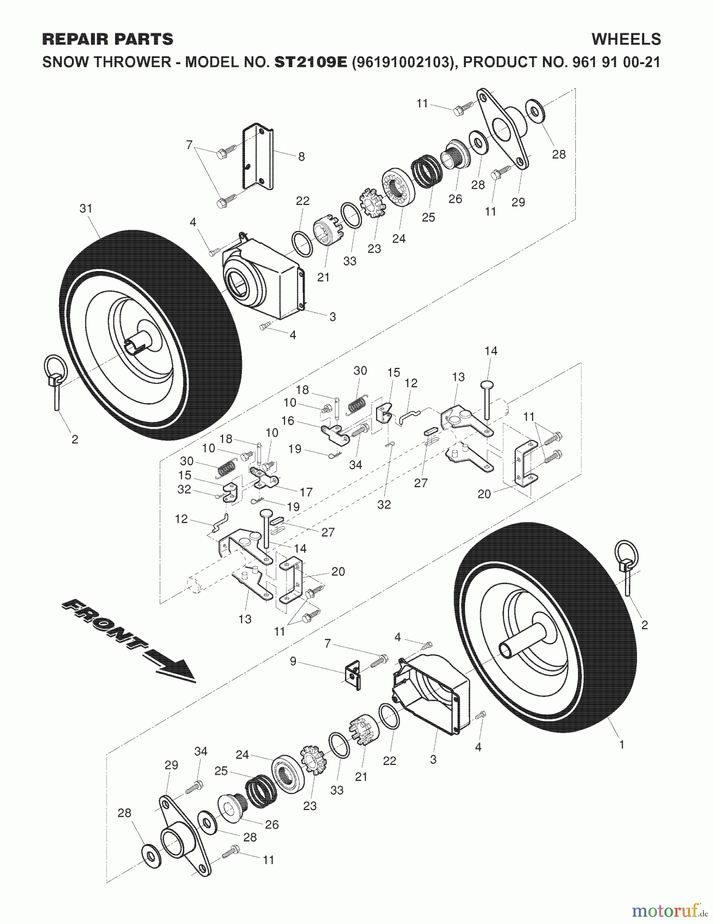 Jonsered Schneefräsen ST 2109 E (96191002103) - Jonsered Snow Thrower (2007-10) WHEELS TIRES